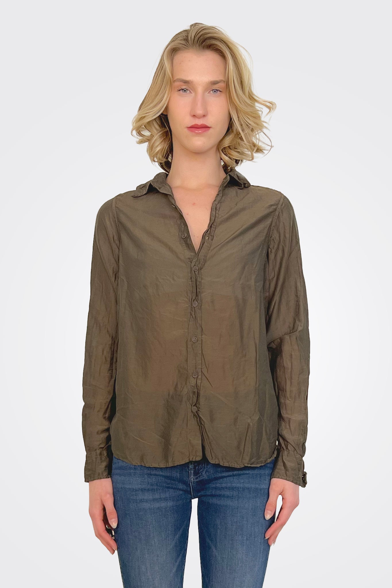 Eliza Shirt for Women - Stylish Olive Green Blouse for Casual & Office Wear - Perfect for Work, Dates & Everyday Outfits