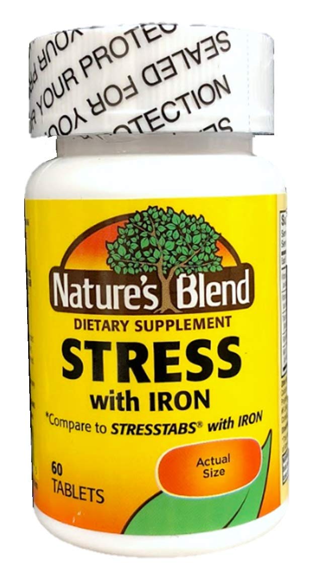Nature's Blend Stress Relief Supplement with Iron - 60 Tablets (3 Pack) | Supports Relaxation, Energy & Focus - Perfect for Busy Professionals & Students