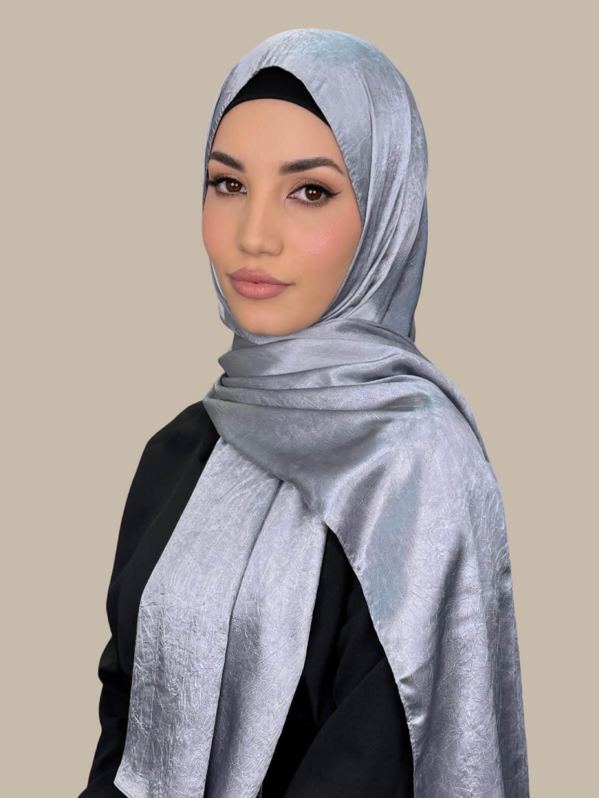 Classic Satin Hijab Scarf - Slate Dove Grey - Soft & Elegant Muslim Headscarf for Women - Perfect for Daily Wear, Prayer & Special Occasions