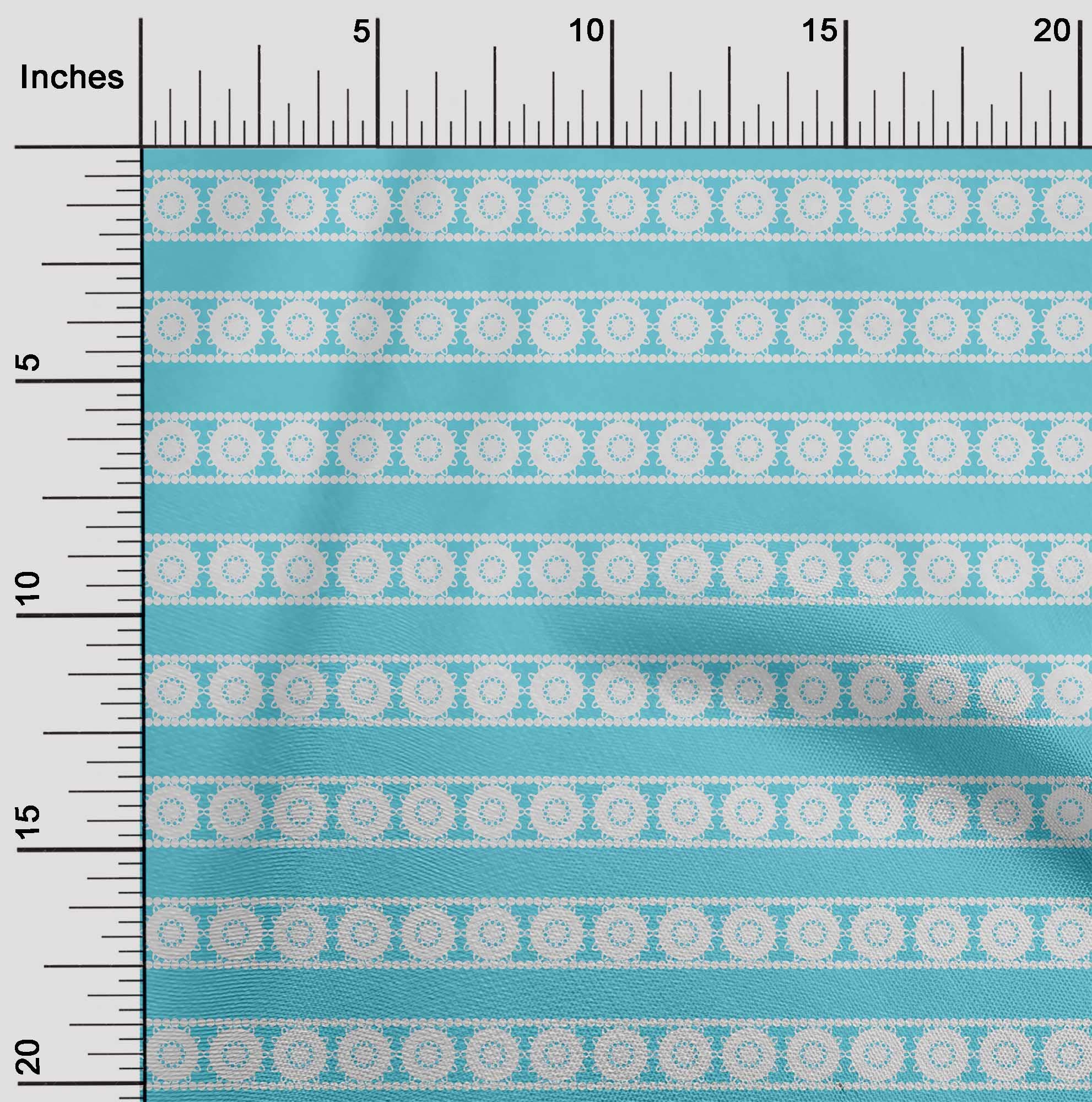 oneOone Polyester Spandex Turquoise Blue Ethnic Print Fabric - 56 Inch Wide Border Craft Material for Sewing, Quilting & DIY Projects | Perfect for Home Decor, Clothing & Textile Arts