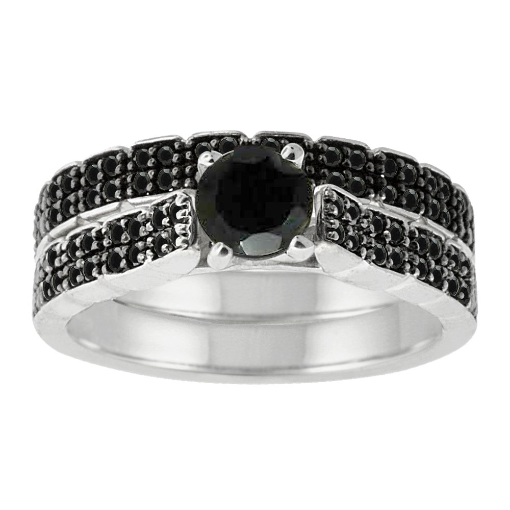 1.5 Carat Black Diamond Engagement Ring for Women - Sterling Silver Bridal Ring Set, Wedding & Anniversary Jewelry Gift