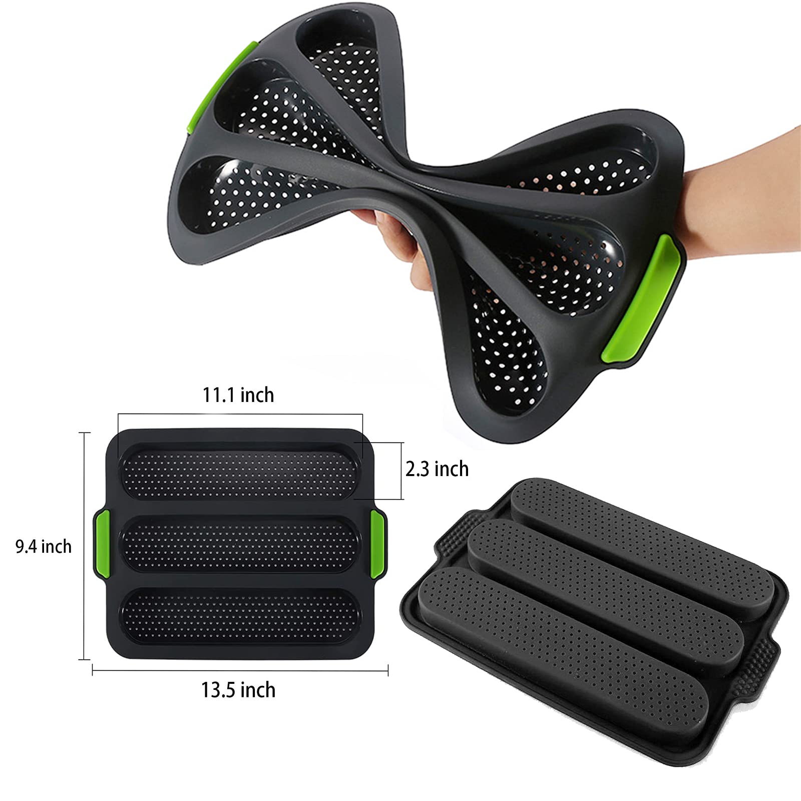 Premium Silicone Baguette Baking Mold - 3-Wave French Bread Loaf Pan for Homemade Baguettes (Grey) | Perfect for Baking, Meal Prep & French Cuisine at Home