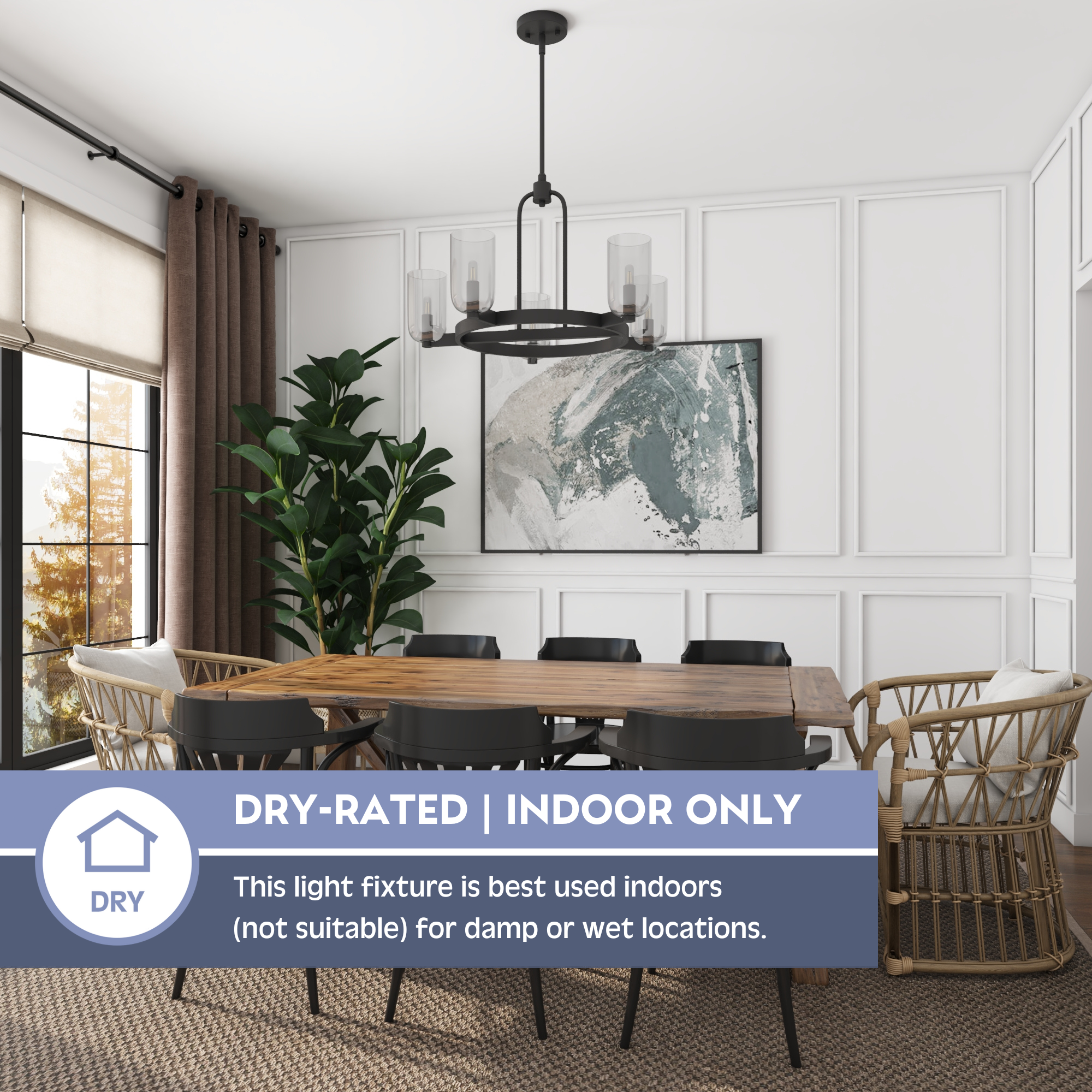 5-Light Hansley Chandelier in Matte Black with Clear Glass Shades - Perfect for Dining Room, Living Room, and Bedroom Lighting