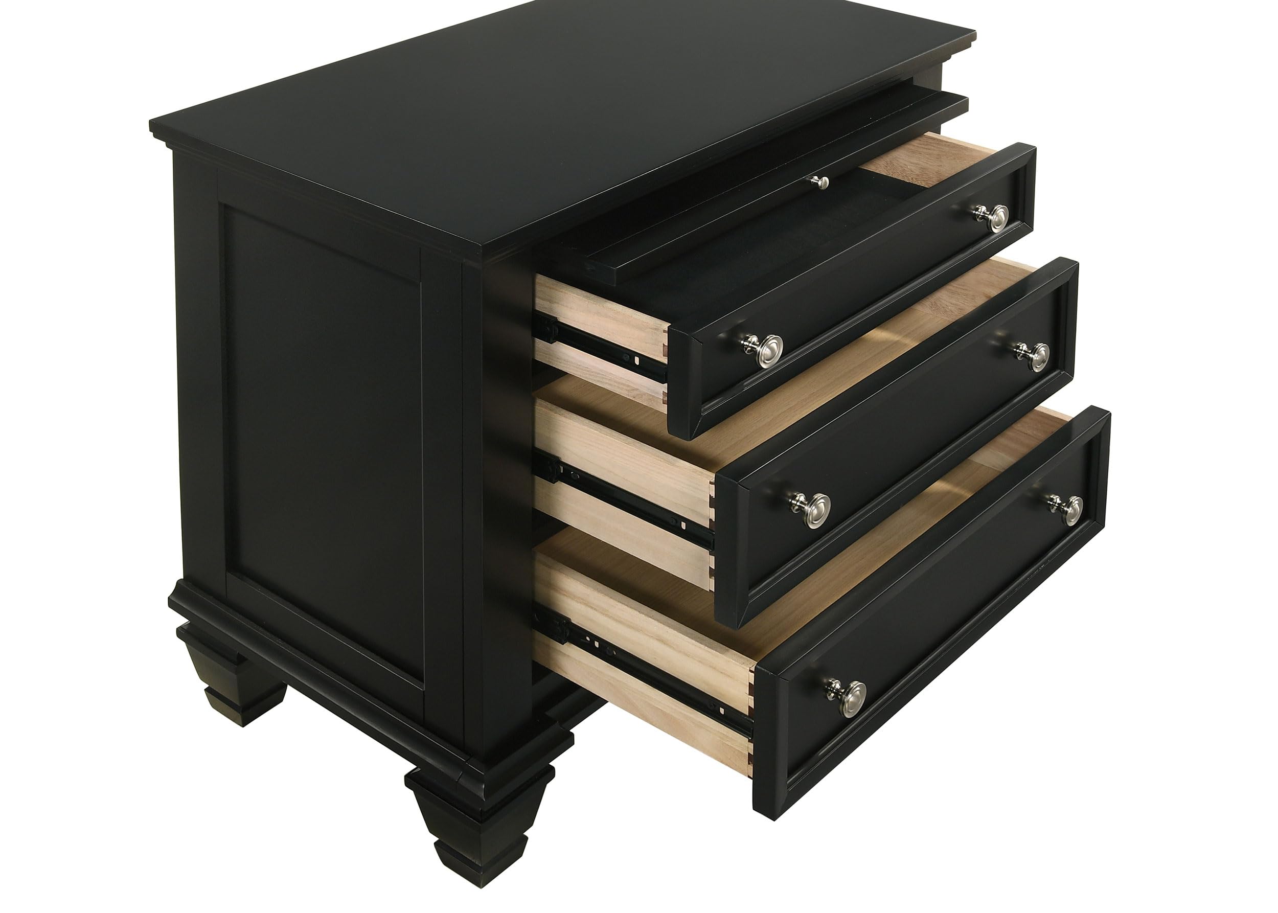 Coastal Wood 3-Drawer Nightstand - Sandy Beach Style Bedside Table with Storage Organizer for Bedroom - Black (201322) | Perfect for Beach House Decor & Guest Room Furniture
