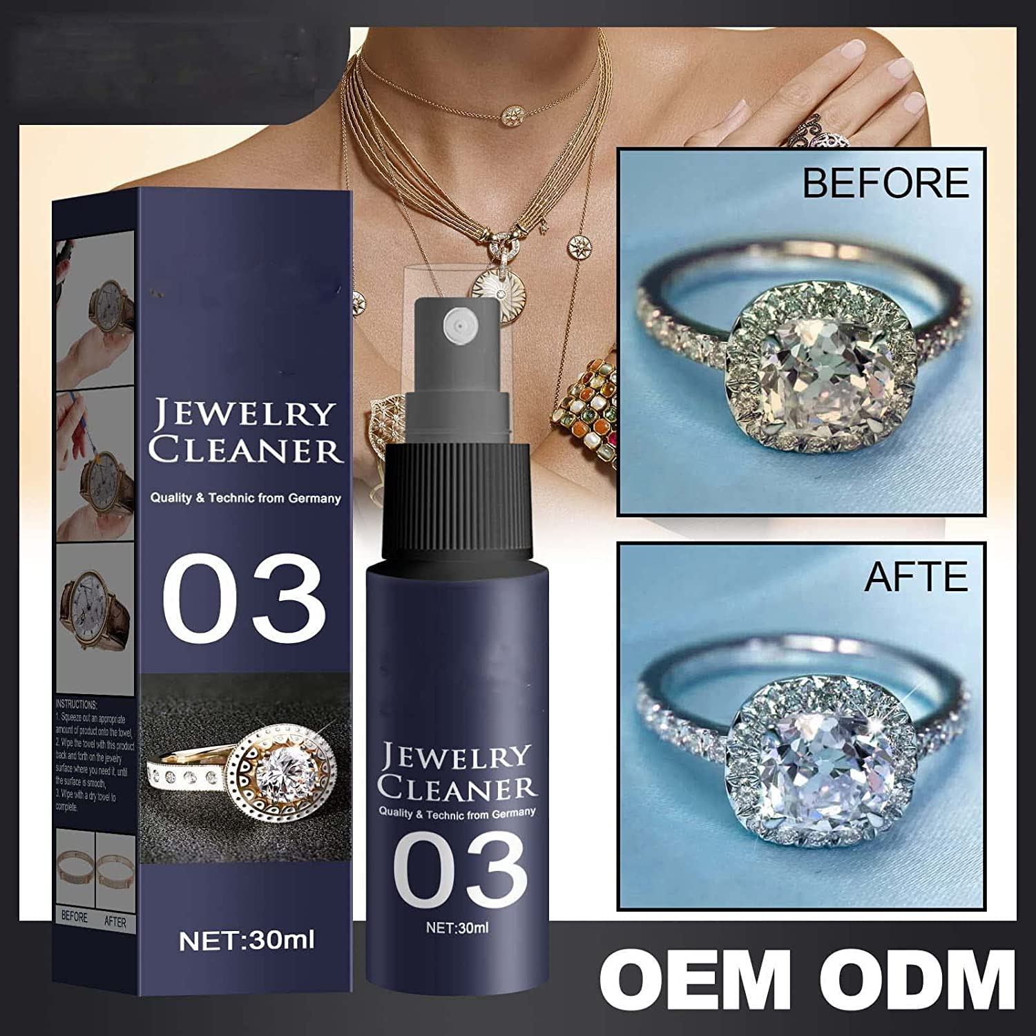 30ml Instant Shine Jewelry Cleaner for Silver, Gold & Diamonds - Anti-Tarnish Polishing Solution Spray (1pc) - Perfect for Rings, Necklaces & Watches at Home or Travel