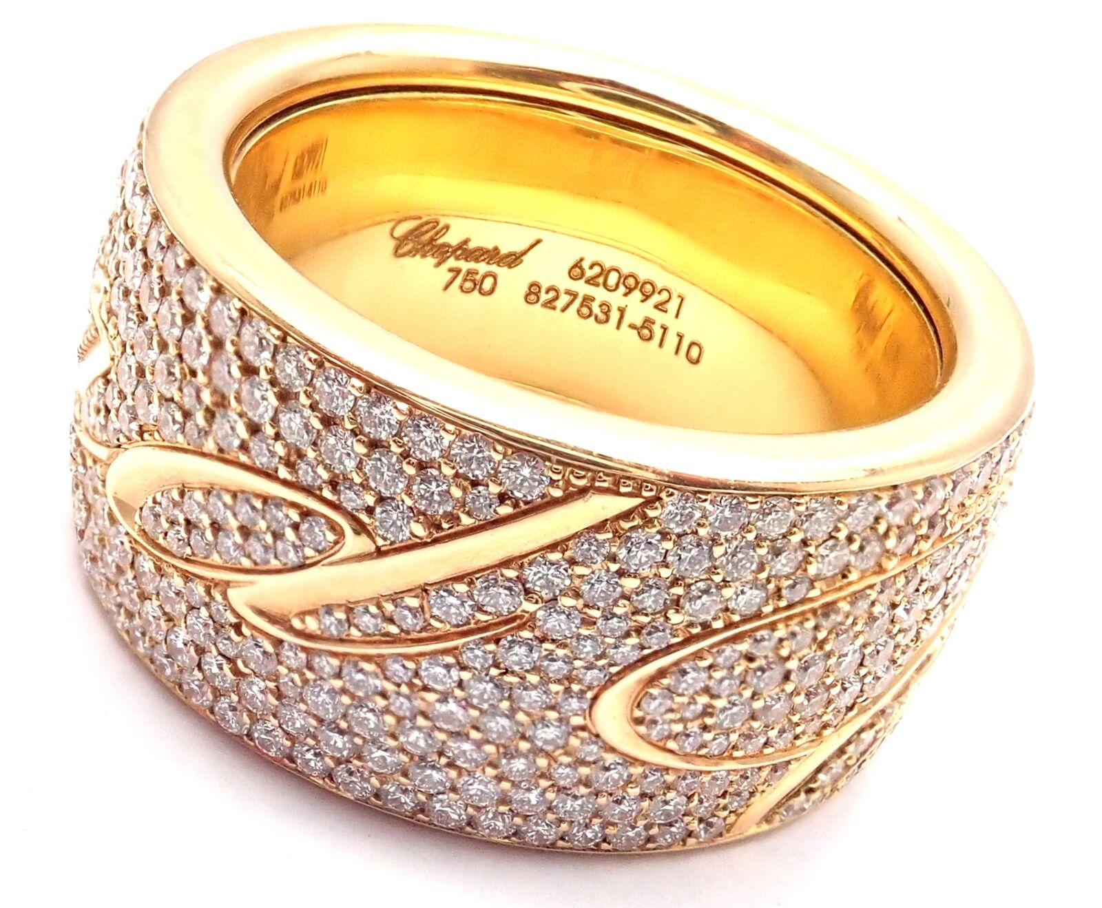 Chopard Chopardissimo 18k Yellow Gold Pave Diamond Signature Band Ring for Women - Luxury Wedding Engagement Gift with Original Box & Papers