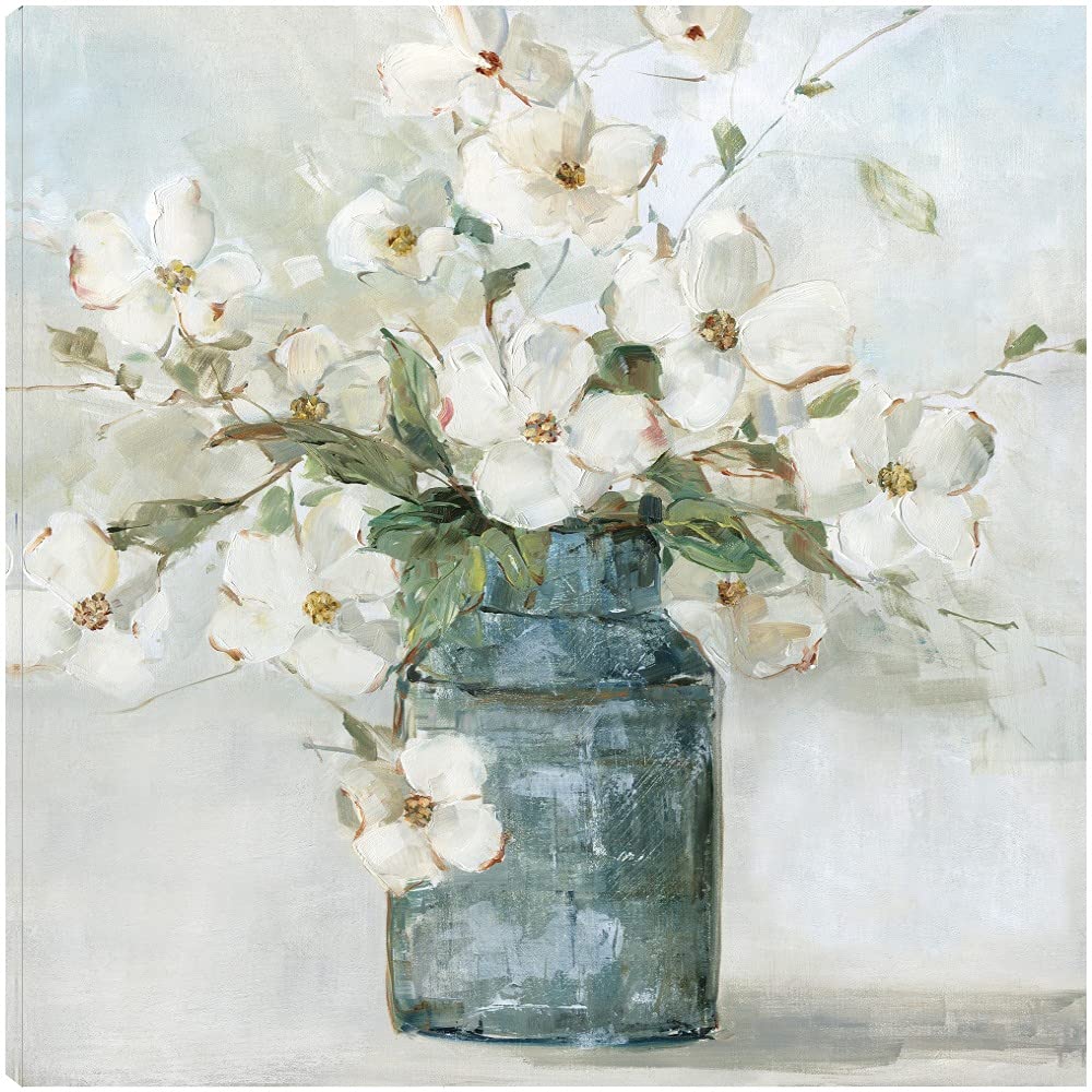 Botanical Wall Art Canvas - 37x37 Inch Plant Decor for Bathroom & Bedroom | Cottage Style Floral Prints by Artist Sally Swatland | Perfect for Home, Office & Spa Decor