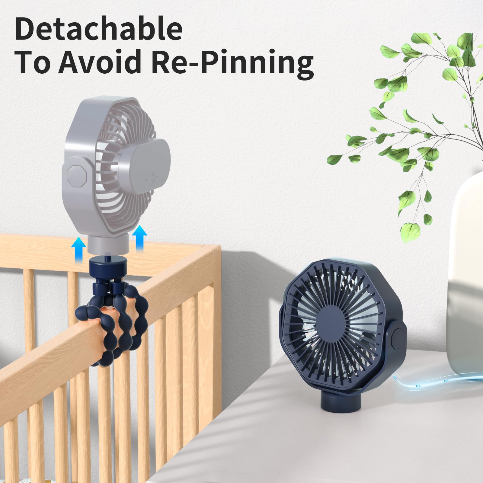 Lerat Mini Portable Stroller Fan - Rechargeable Battery Operated Clip On Fan with 3 Speed Settings, 360° Rotation & Flexible Tripod | Detachable Handheld Personal Fan for Baby Stroller, Car Seat, Crib, Bike, Treadmill & Office Desk | Green & Blue Color Options