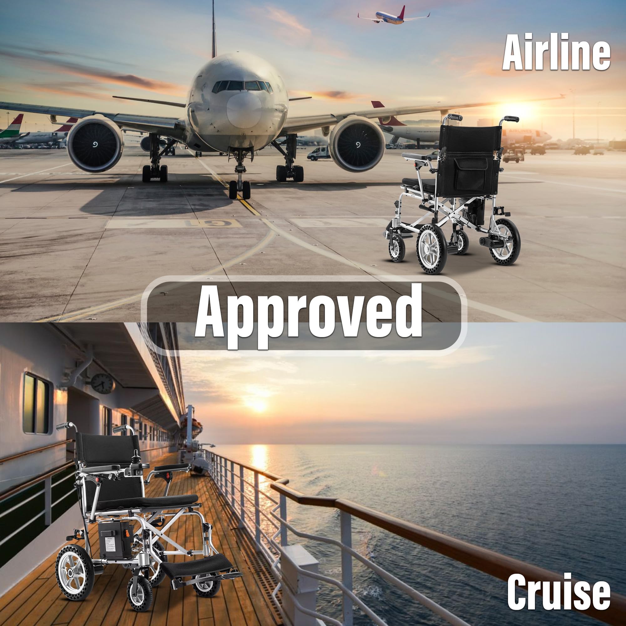 MALISA Ultra Lightweight Folding Electric Wheelchair - Dual Motor All Terrain Power Wheelchair for Seniors & Adults - Comfortable Travel Mobility Scooter (Silver Frame) - Perfect for Indoor Use, Outdoor Adventures & Air Travel