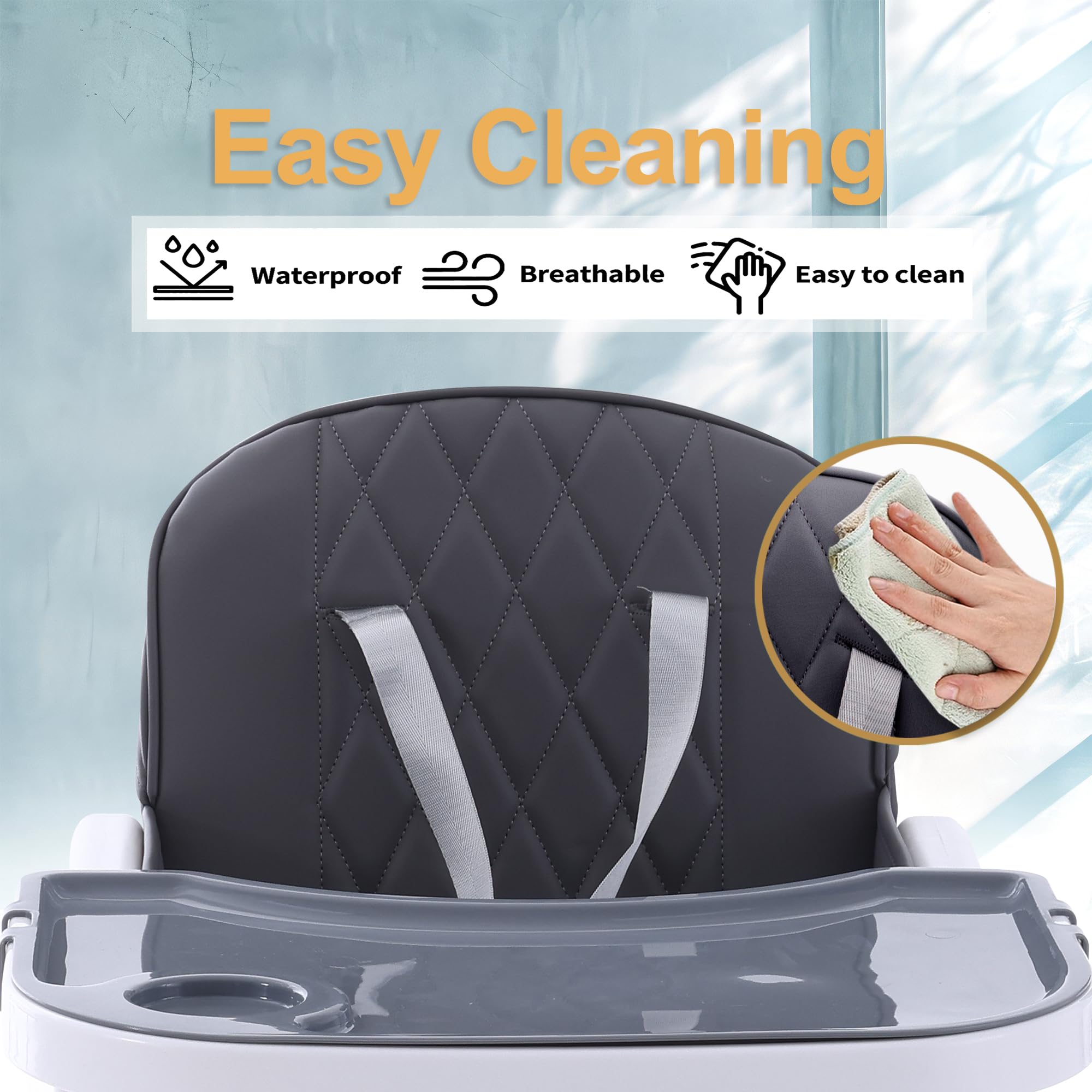 Hrusitoo 3-in-1 Convertible Baby High Chair - Adjustable Toddler Feeding Seat with Compact Design for Infants & Kids (Dark Gray) | Perfect for Dining, Travel & Small Spaces