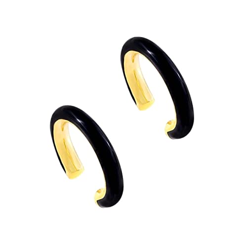 GuldarShop Colorful Enamel Earrings for Women - Zircon Crystal Round Circle Ear Cuff, Fake Piercing Clip On Earrings, Gothic Jewelry (Black) - Perfect for Parties, Halloween Costumes & Boho Fashion