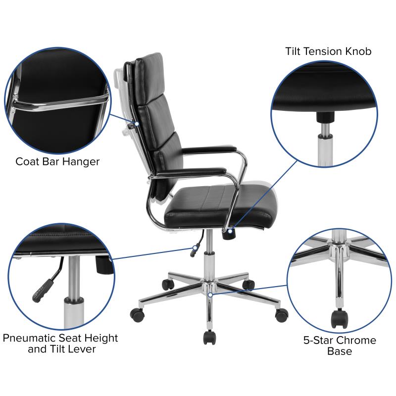 Premium FLASH Hansel High Back Leather Executive Office Chair - Ergonomic Swivel Design with Ribbed Detail for Home & Office Workspaces
