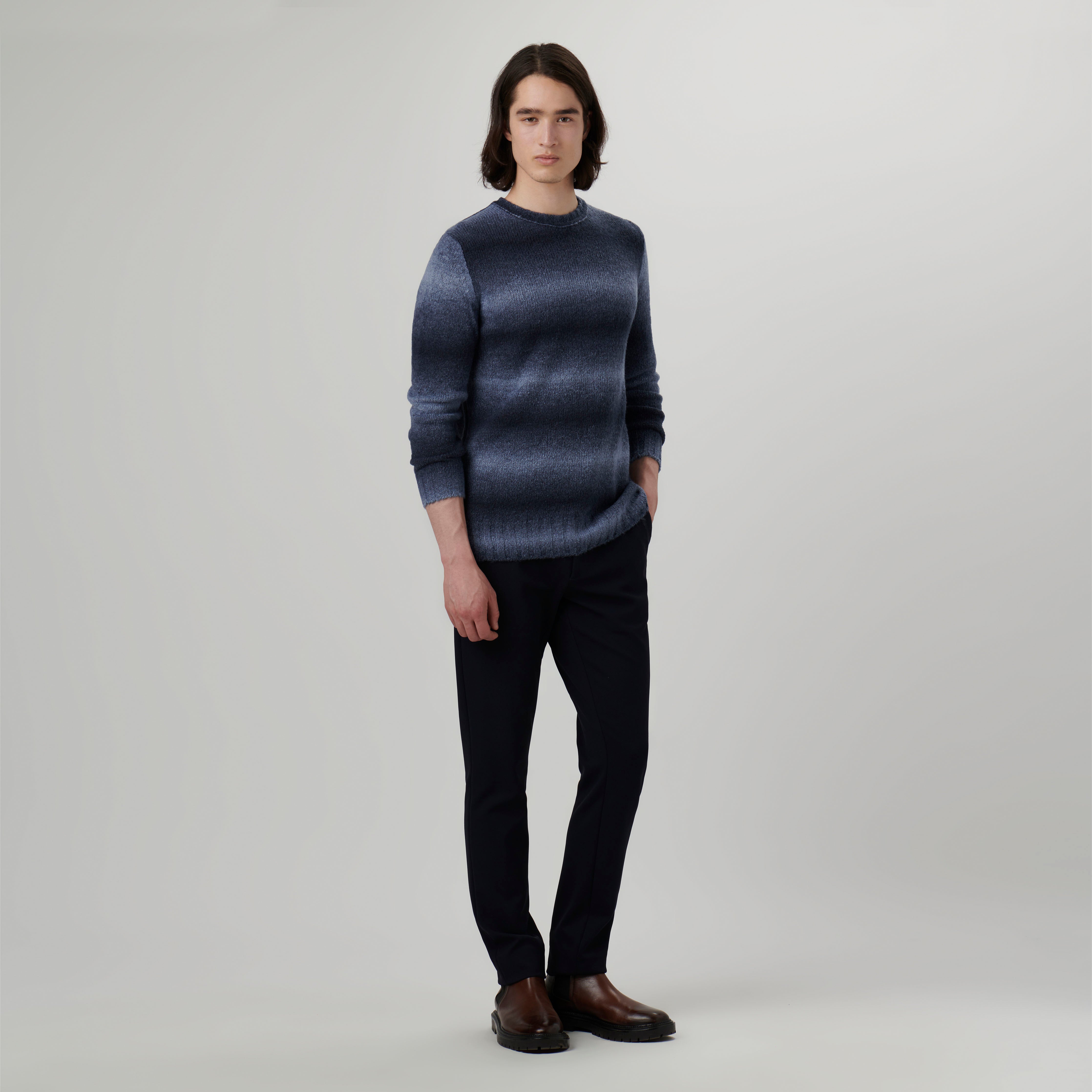 Gradient Striped Crew Neck Sweater for Women - Soft Cotton Knit Pullover for Fall & Winter - Casual Office Wear & Weekend Outfits