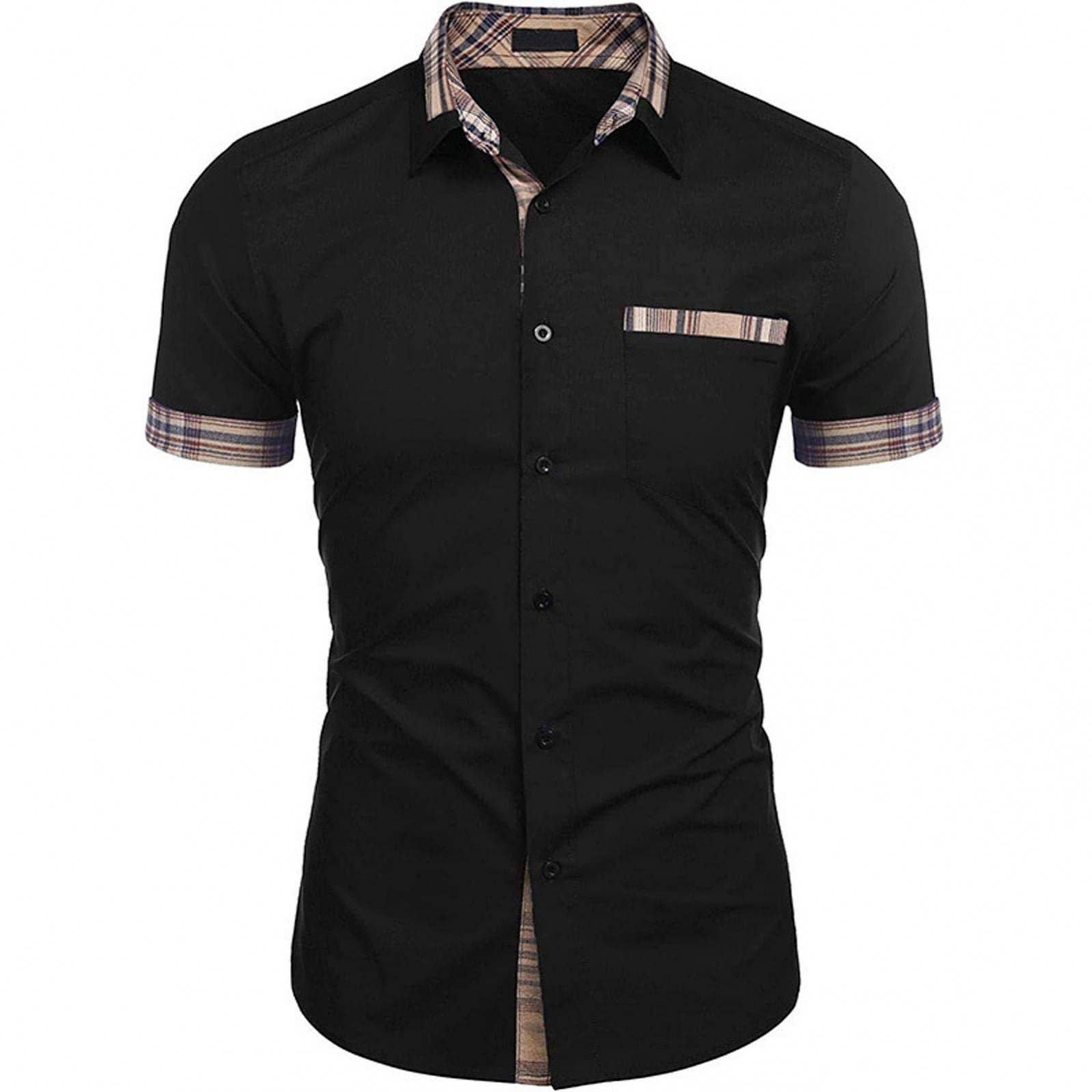 BETORY Men's Casual Short Sleeve Plaid Dress Shirt - Regular Fit Button Down Oxford Shirt for Work, Business & Office Wear | Comfortable Business Casual Attire for Summer & Professional Occasions