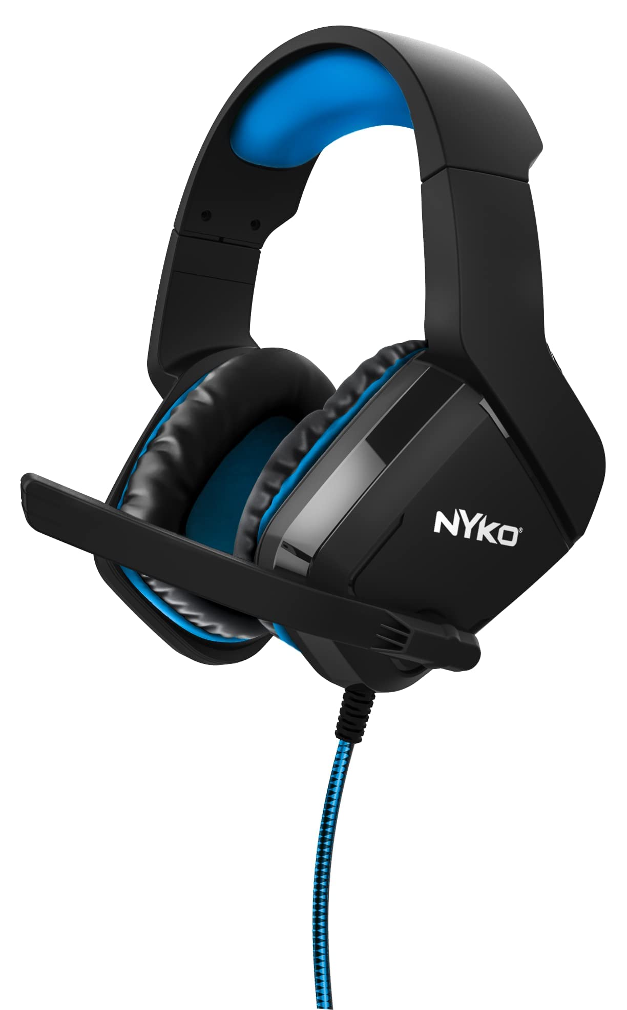 Nyko NP4-4500 Wired Gaming Headset for PS4 & PS5 - Lightweight Over-Ear Headphones with Adjustable Noise-Canceling Mic - Compatible with Xbox One, Xbox Series X/S & Nintendo Switch - Perfect for Online Multiplayer, Streaming & Late-Night Gaming (Black/Blue)