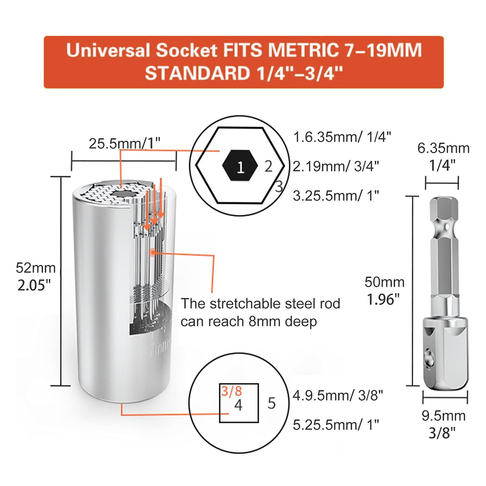 Universal Socket Wrench Set - 2PC Adjustable Mechanic Tool for Nuts, Bolts & DIY Repairs | Perfect Gift for Men, Dad, Boyfriend (Silver) | Ideal for Automotive, Home Improvement & Emergency Fixes