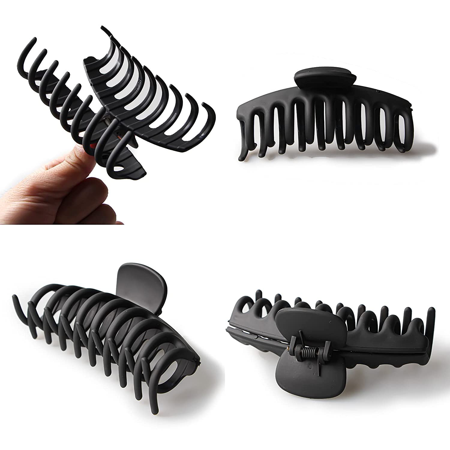 2PCS Black Hair Claw Clips - 4.3 Inch Large Matte Hair Claws for Women | Strong Hold Hair Barrettes & Accessories for Girls | Perfect for Updos, Ponytails & Everyday Styling