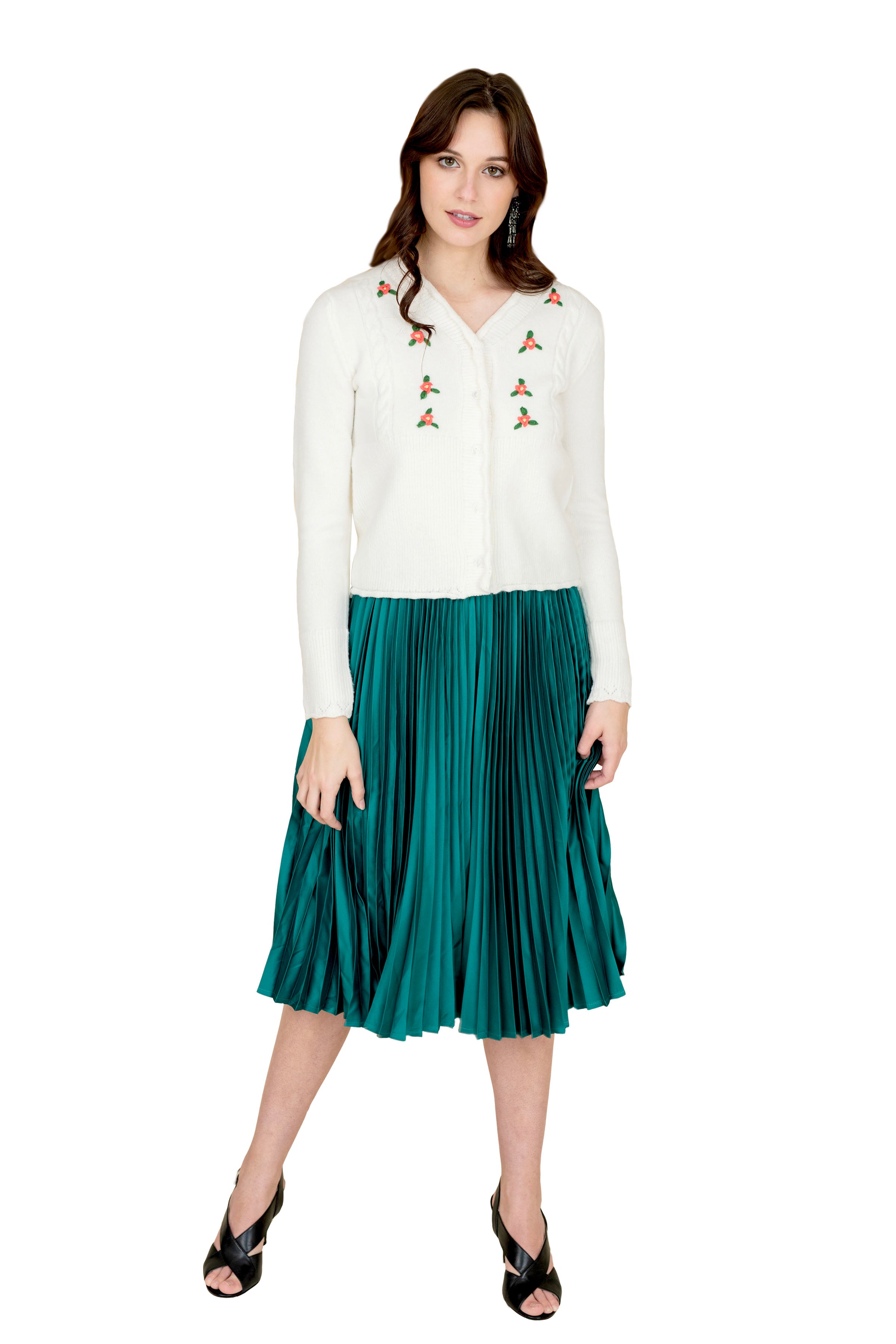 Women's Emerald Green Pleated Midi Skirt - Elegant A-Line Flowy Skirt for Casual & Office Wear | Perfect for Spring, Summer & Fall Outfits