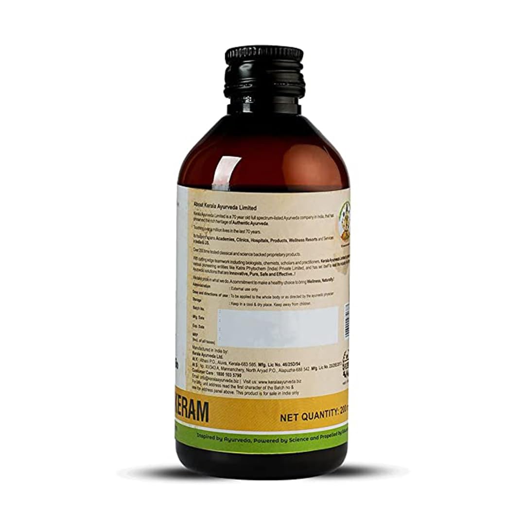 Kerala Ayurveda Nalpamaradi Keram 200ml - Natural Face & Body Oil for Tan Removal & Dark Spot Treatment | All Skin Types | Coconut Oil Base with Nalpamara, Haridra, Usira, Amla, Manjistha & Raktachandana | Perfect for Daily Skincare, Sun Protection & Skin Brightening