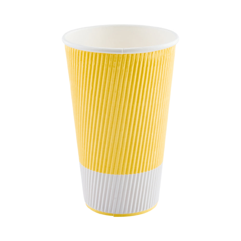 16 oz Light Yellow Paper Coffee Cups with Ripple Wall - 3.5