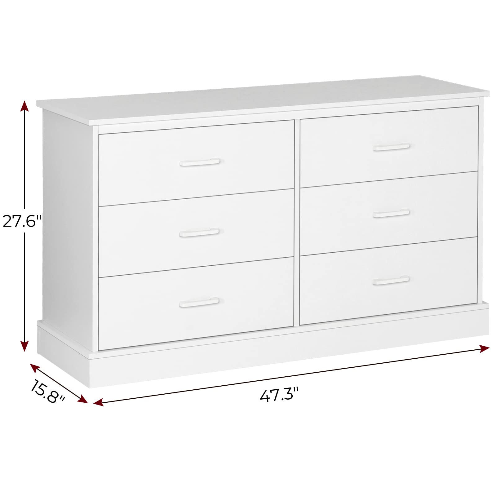 Hasuit White 6-Drawer Double Dresser - Solid Wood Bedroom Storage Tower with Sturdy Base | 6-Drawer Wide Chest Organizer for Clothes, Linens & Accessories | Perfect for Bedroom, Hallway, Entryway or Dorm Room Storage Solutions