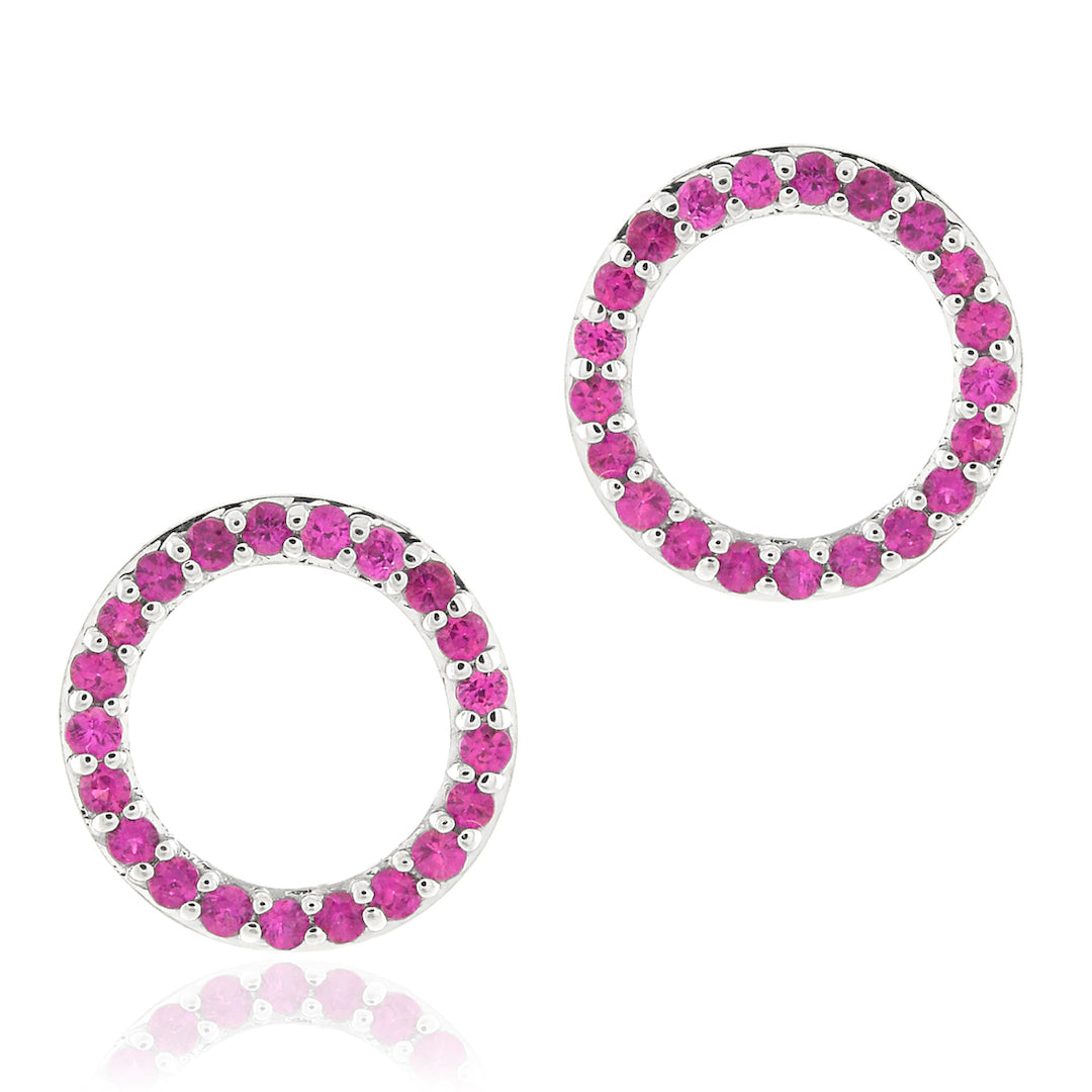 Pink Sapphire Open Circle Earrings for Women - Dainty Gold Hoop Earrings, Minimalist Jewelry Gift for Her - Perfect for Weddings, Parties & Everyday Wear