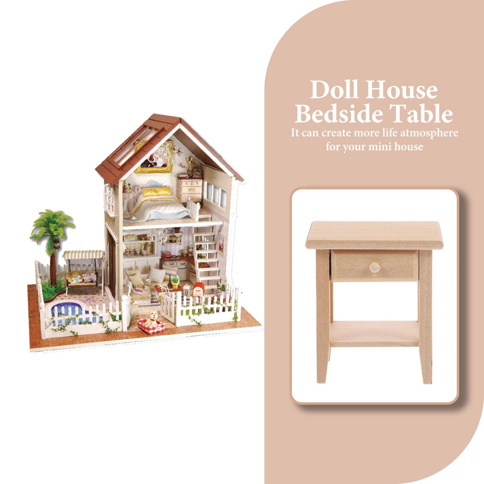 1:12 Scale Zerodeko Dollhouse Night Stand - Miniature Wooden Bedside Table for Dollhouse & Display - Perfect for Dollhouse Bedrooms, DIY Miniature Projects & Collectors