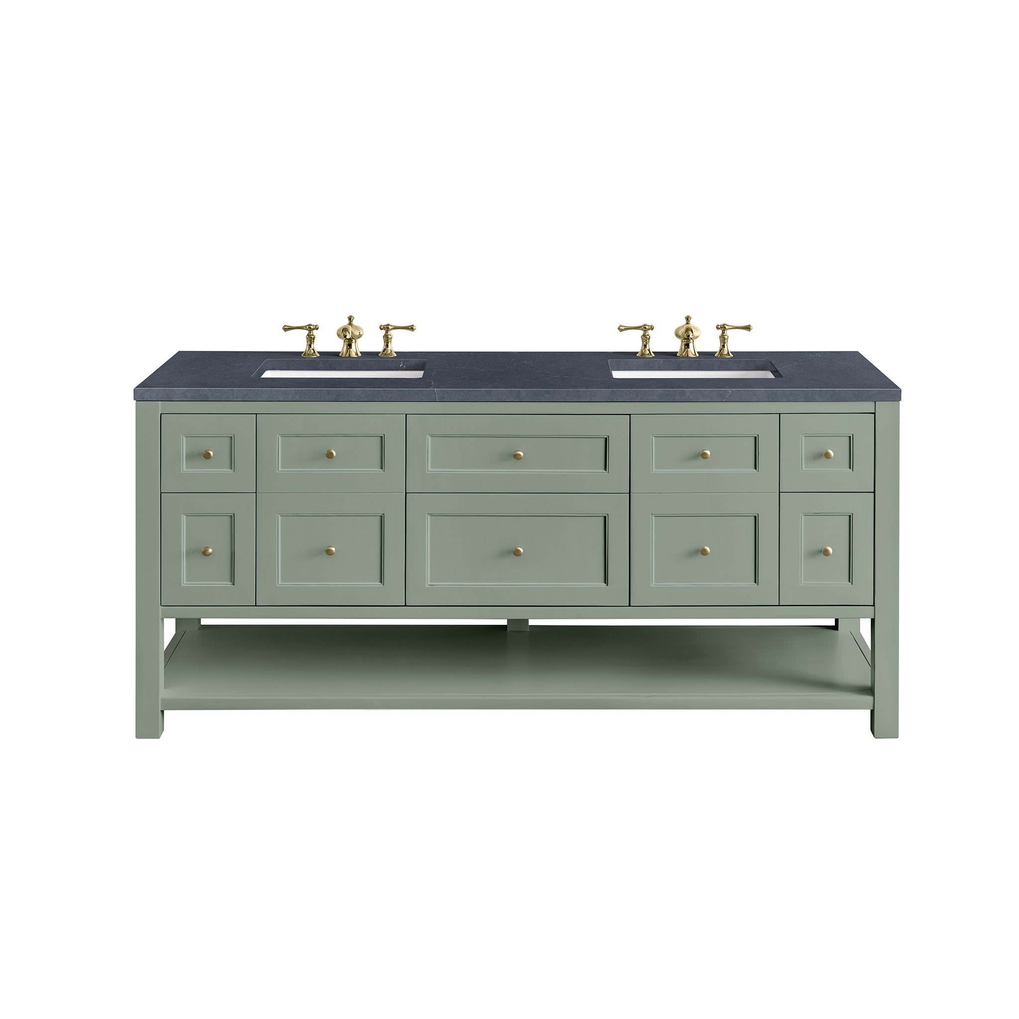 Breckenridge 72 Inch Double Vanity with Smokey Celadon Finish and 3CM Charcoal Soapstone Top - Perfect for Modern Bathroom Renovations and Master Suite Upgrades