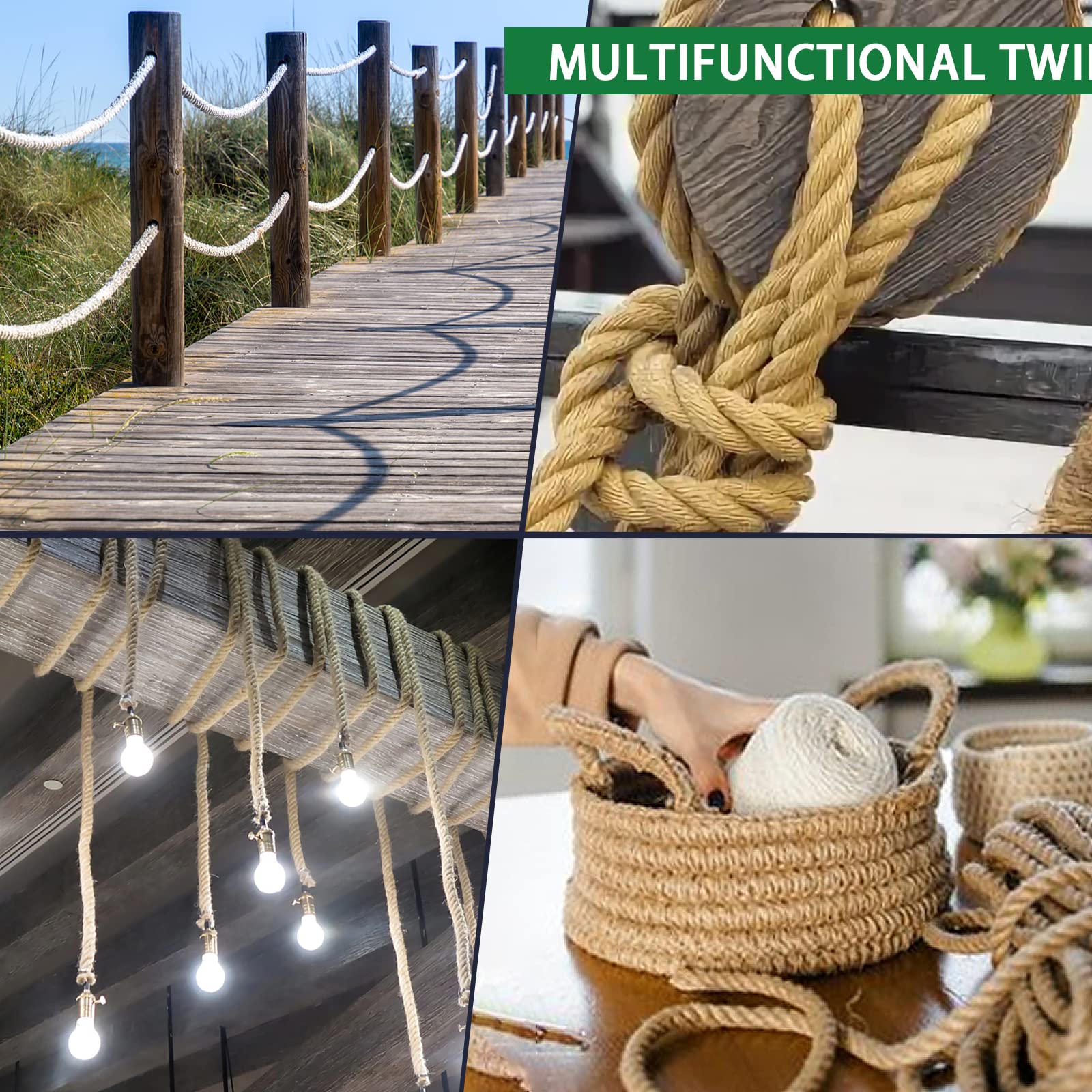 Natural Jute Rope 1.5 Inch x 100 Ft - Heavy Duty Manila Hemp Rope for Crafts, Tree Swing, Gardening, Bundling, Hammock, Nautical Decor, Tug of War & Home Decoration | DIY Projects, Outdoor Activities & Coastal Themed Decor
