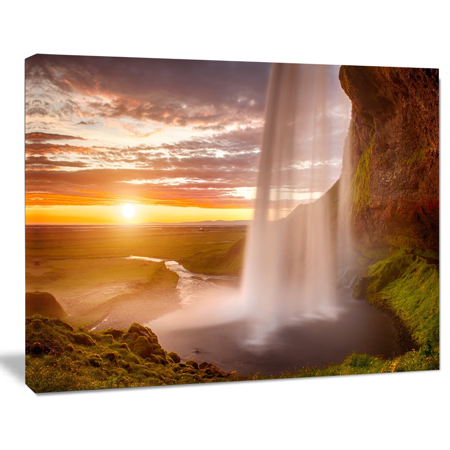 Seljalandsfoss Waterfall Sunset Landscape Canvas Print - Iceland Nature Wall Art for Living Room, Bedroom & Office Decor