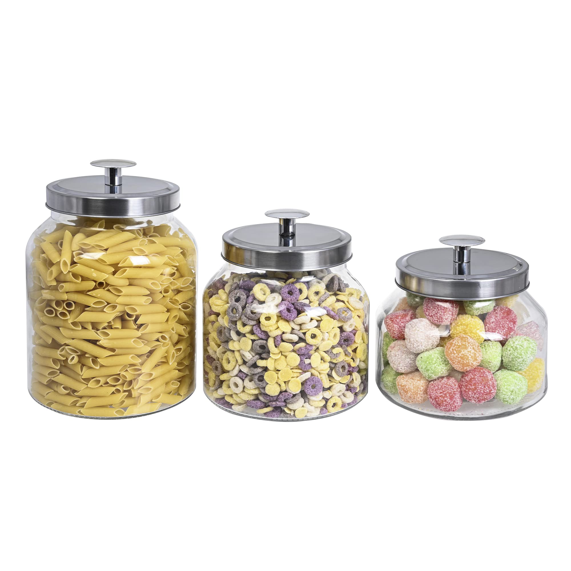 Premium Clear Glass Kitchen Canister Set with Airtight Stainless Steel Lid - 4-Piece Cookie Jar & Food Storage Containers for Pantry, Baking Supplies, Coffee, Tea, Sugar, Flour | Ideal for Kitchen Organization & Bathroom Storage (Silver)
