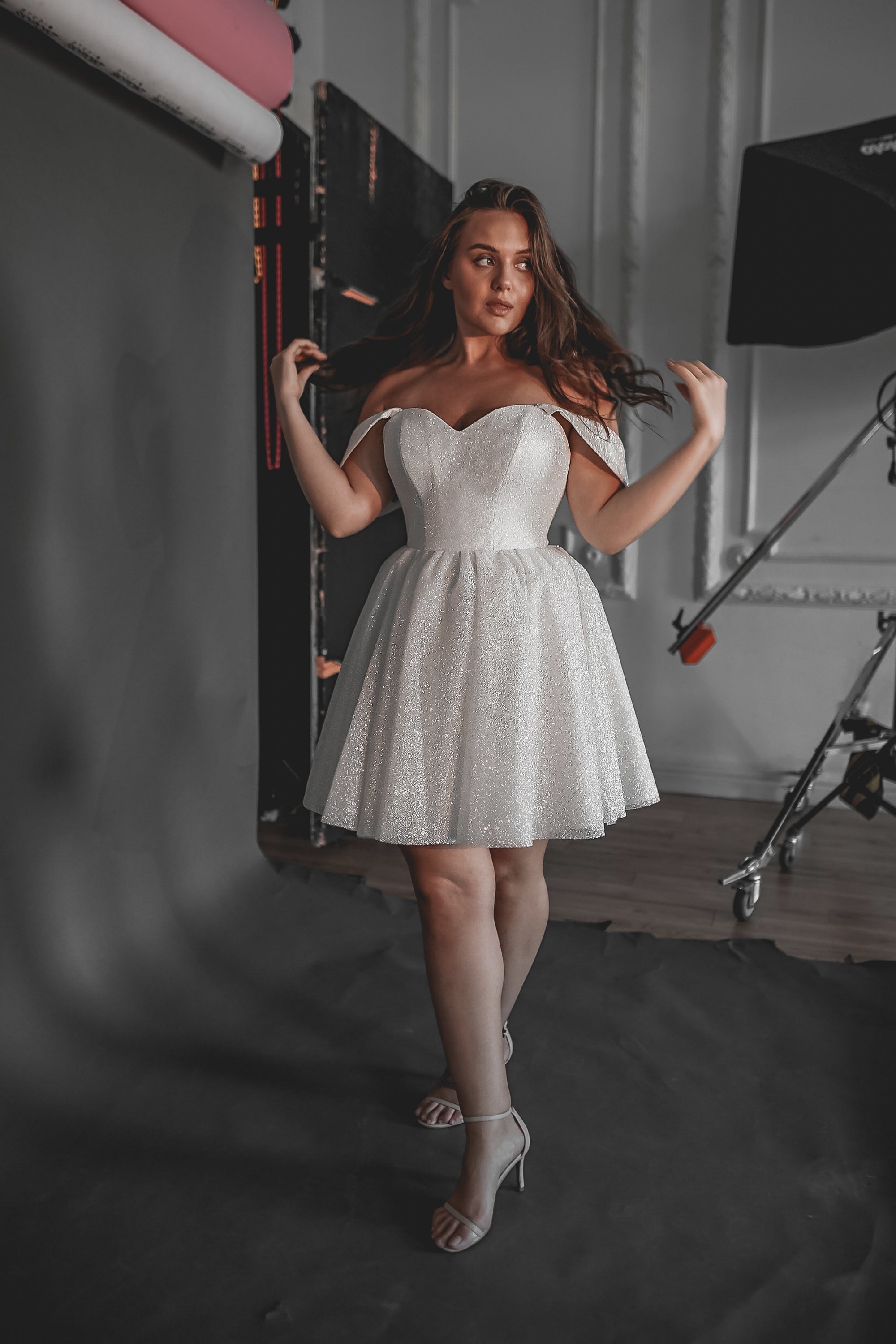 Sparkly Plus Size Wedding Dress Milana - Elegant Short Bridal Gown for Curvy Brides | Perfect for Beach Weddings, Vow Renewals & Romantic Photoshoots