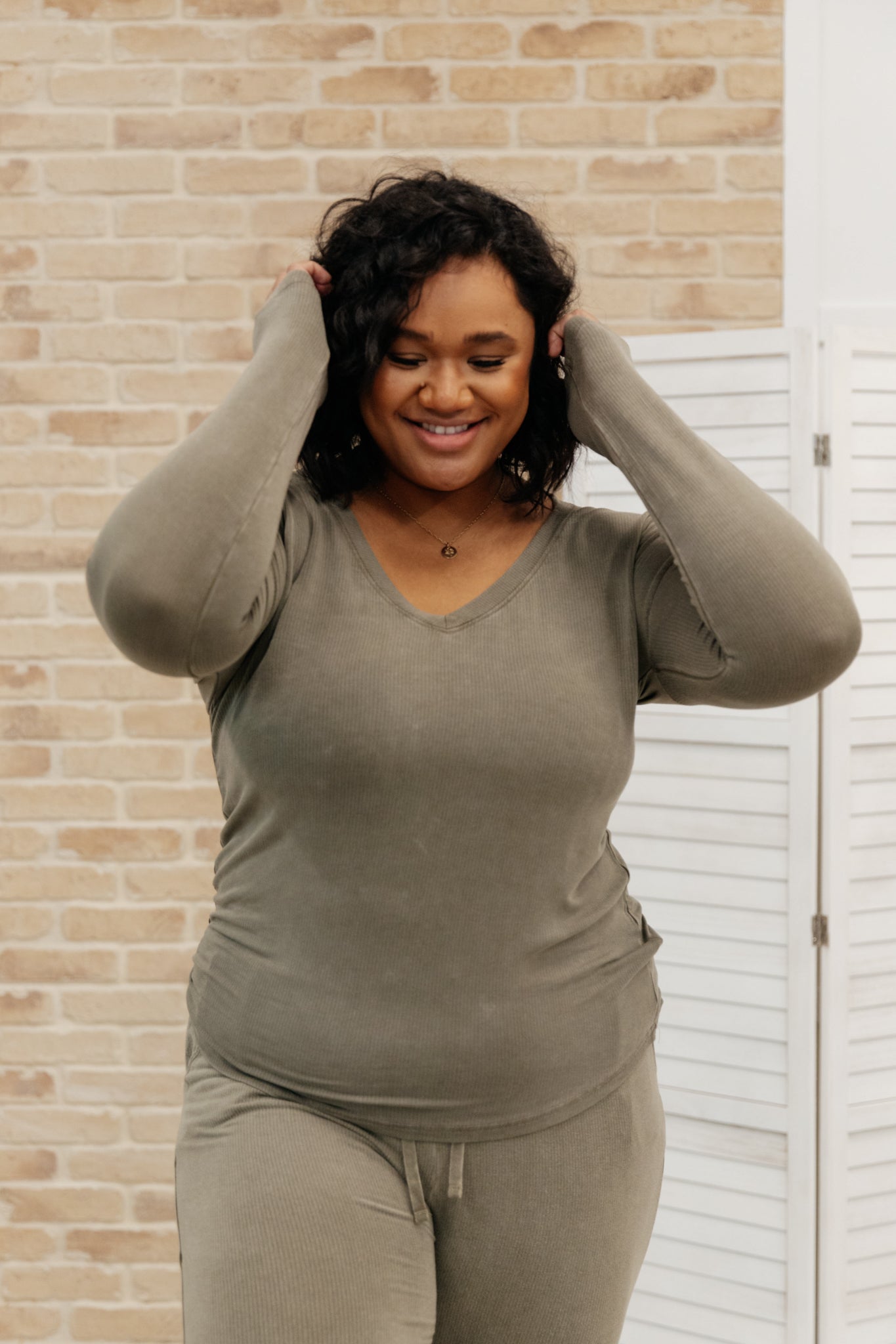 Essential Lounge Top in Mineral Wash Olive - Soft & Comfortable Women's Casual Shirt for Relaxing at Home, Yoga, or Running Errands