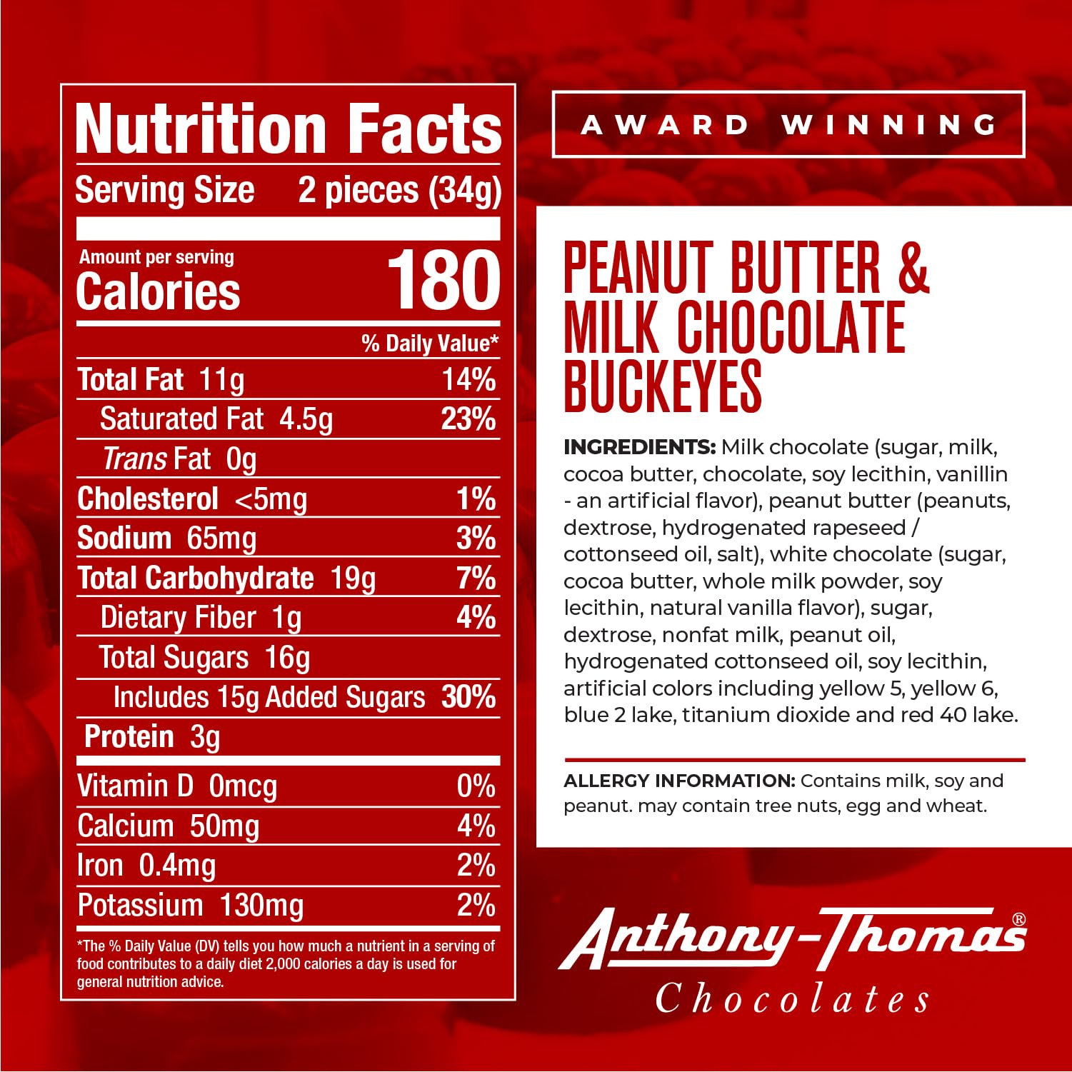 Anthony-Thomas Peanut Butter & Milk Chocolate Buckeyes - Ohio State Buckeyes Gift Box (60 Count) | Delicious Chocolate Covered Peanut Butter Balls - Perfect for Game Day Snacks, Holiday Gifts & Office Treats