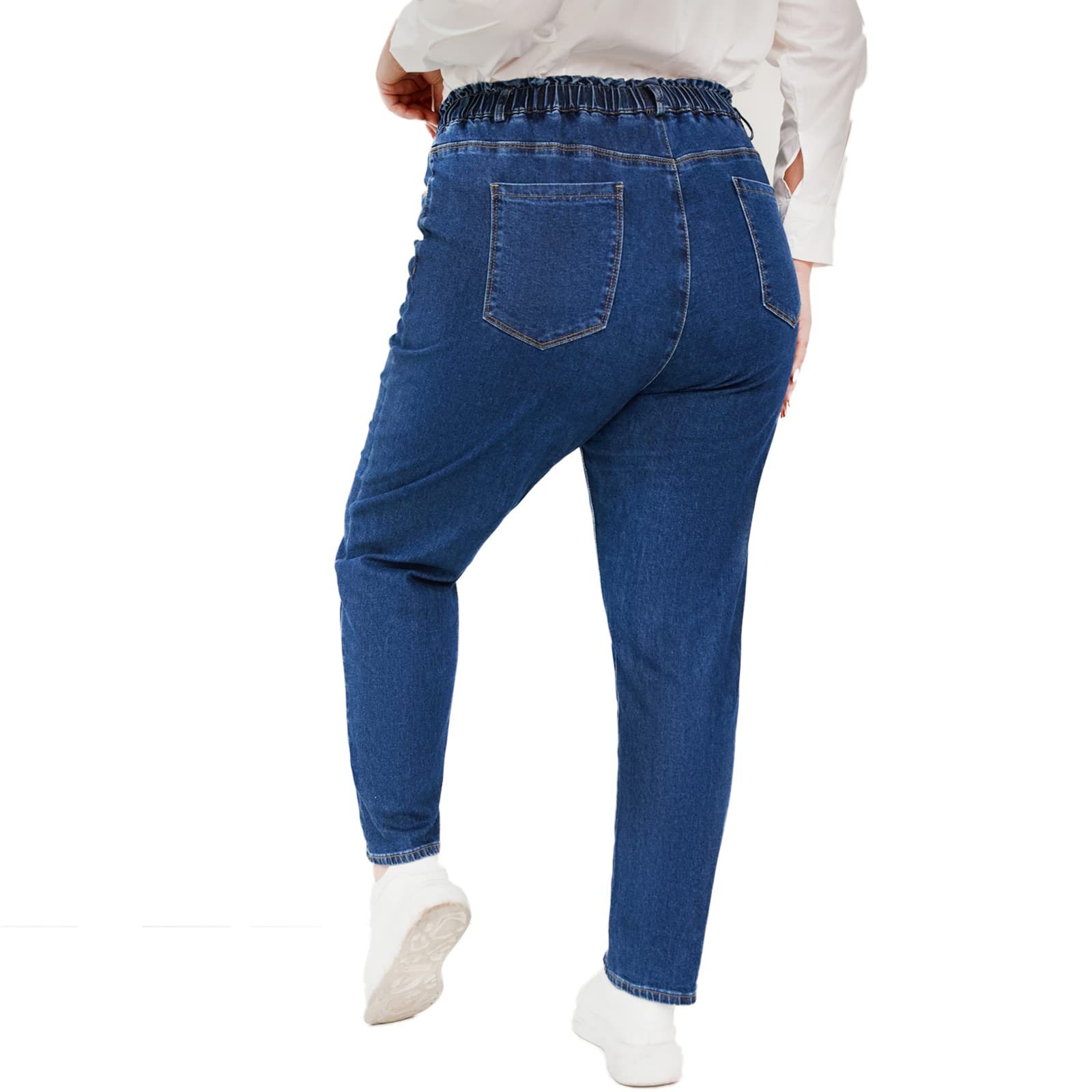 Plus Size Pull-on Jeans for Women - High Waist Stretchy Comfortable Loose Fit Petite Full Length Harem Pants | Perfect for Casual Wear, Work & Everyday Comfort