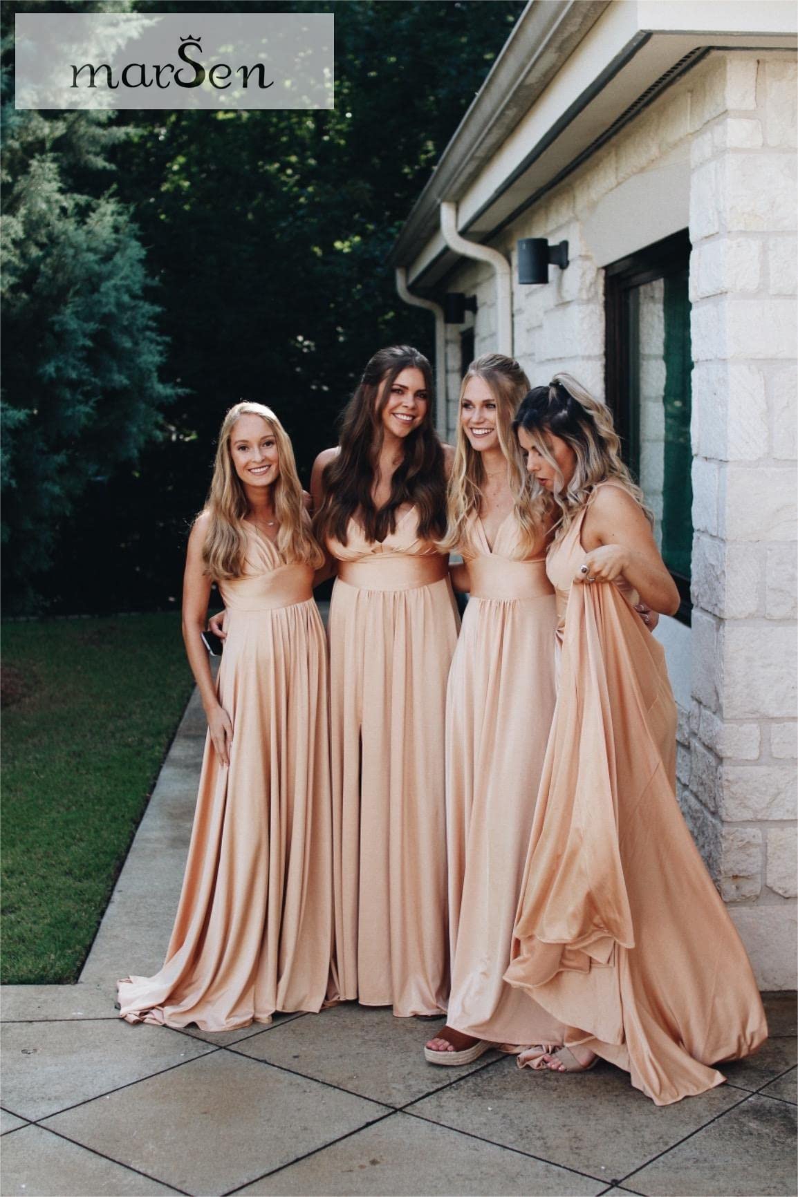 Elegant V-Neck Satin Bridesmaid Dress | Long A-Line Formal Gown with Side Slit | Women's Wedding Party Attire in Olive Green - Size 22 | Perfect for Weddings, Proms & Special Occasions
