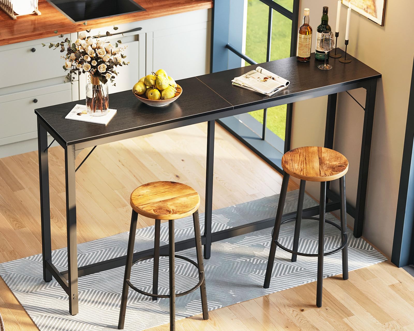 ODK 71 Inch Black Rectangular Bar Table - Counter Height Pub Table with Sturdy Metal Legs & Scratch-Resistant Top for Kitchen, Dining Room, or Home Bar - Easy to Clean & Durable Design for Entertaining Guests