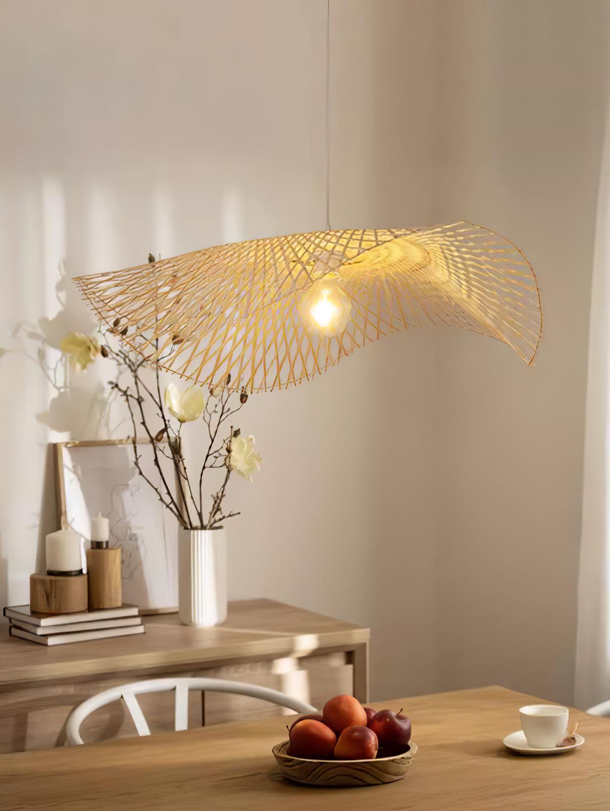 Modern Bamboo Frame Pendant Light - Handwoven Natural Rattan Hanging Lamp for Dining Room, Kitchen Island & Bedroom - Eco-Friendly Home Decor Lighting Fixture