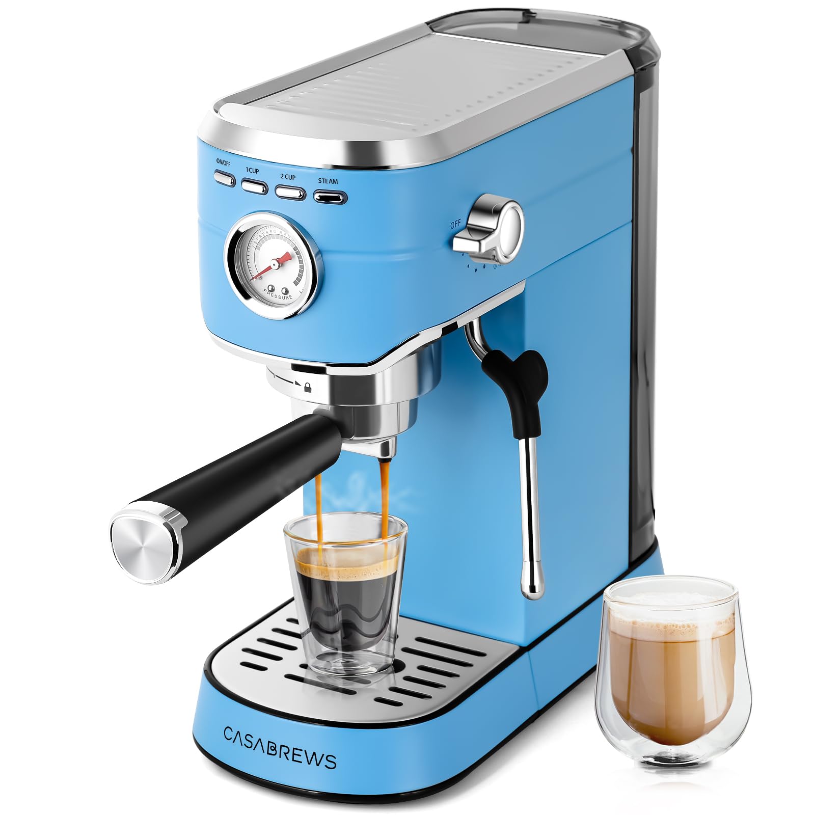 CASABREWS 20 Bar Espresso Machine with Milk Frother - Stainless Steel Professional Coffee Maker, 34oz Removable Water Tank (Baby Blue) - Perfect for Home, Office & Cafe Use