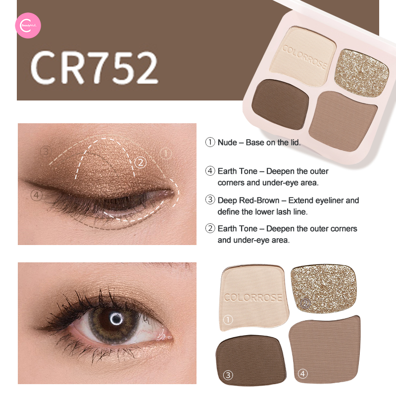Colorrose Compact 4-Color Eyeshadow Palette - Travel-Friendly Makeup for Everyday & Party Looks