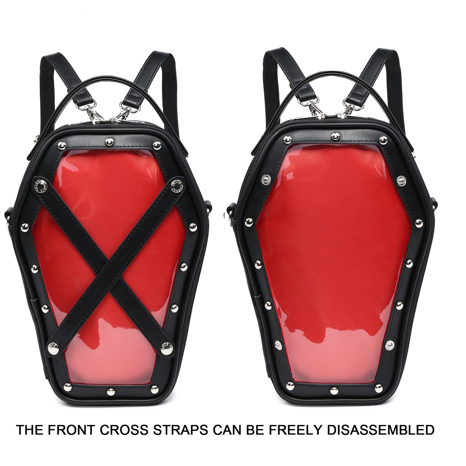 Gothic Coffin Shape Ita Bag Backpack - Rainbow Smile Anime Pin Display Purse for Halloween, Cosplay & JK Fashion | Stylish Alternative Handbag for Conventions & Kawaii Outfits