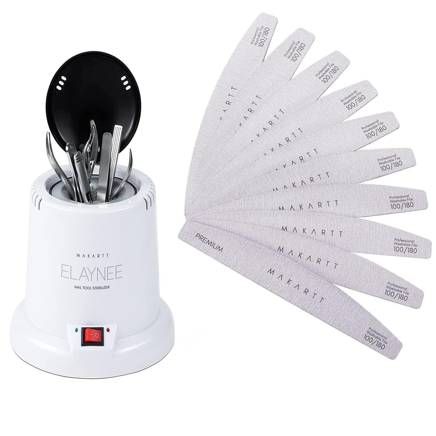 Makartt Professional Nail Tool Sterilizer Kit with 100/180 Grit Zebra Nail Files - Salon Quality Manicure & Pedicure Tools for Home & Professional Use - Perfect for Nail Salons, DIY Nail Care, and Beauty Enthusiasts