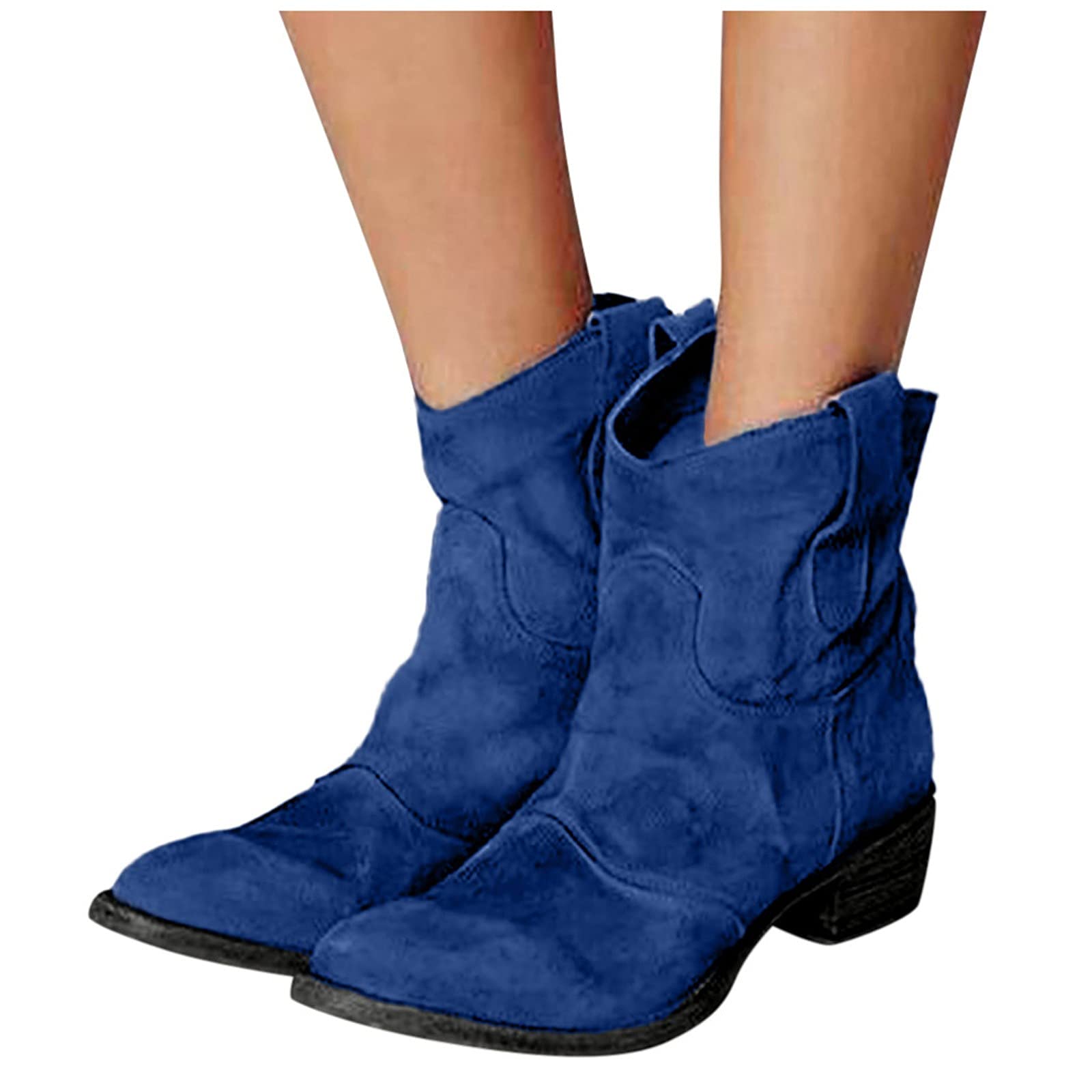 Zieglen Women's Ankle Booties - Slip On Cowgirl Western Motorcycle Combat Boots with Chunky Heel | Perfect for Riding, Casual Wear & Outdoor Adventures