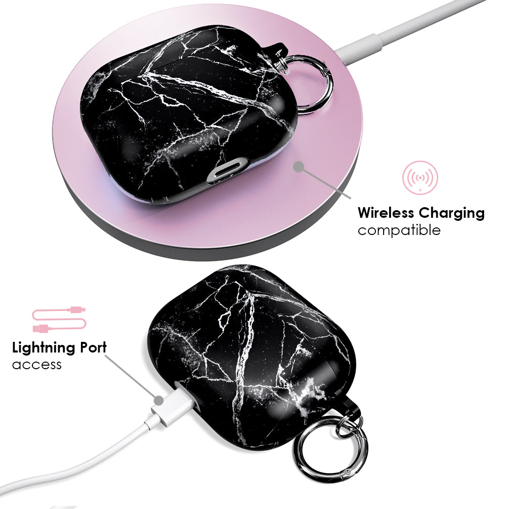 Premium Black Marble AirPods Case - Stylish Protective Cover for AirPods 1/2/3 & Pro - Perfect for Travel, Work & Everyday Use