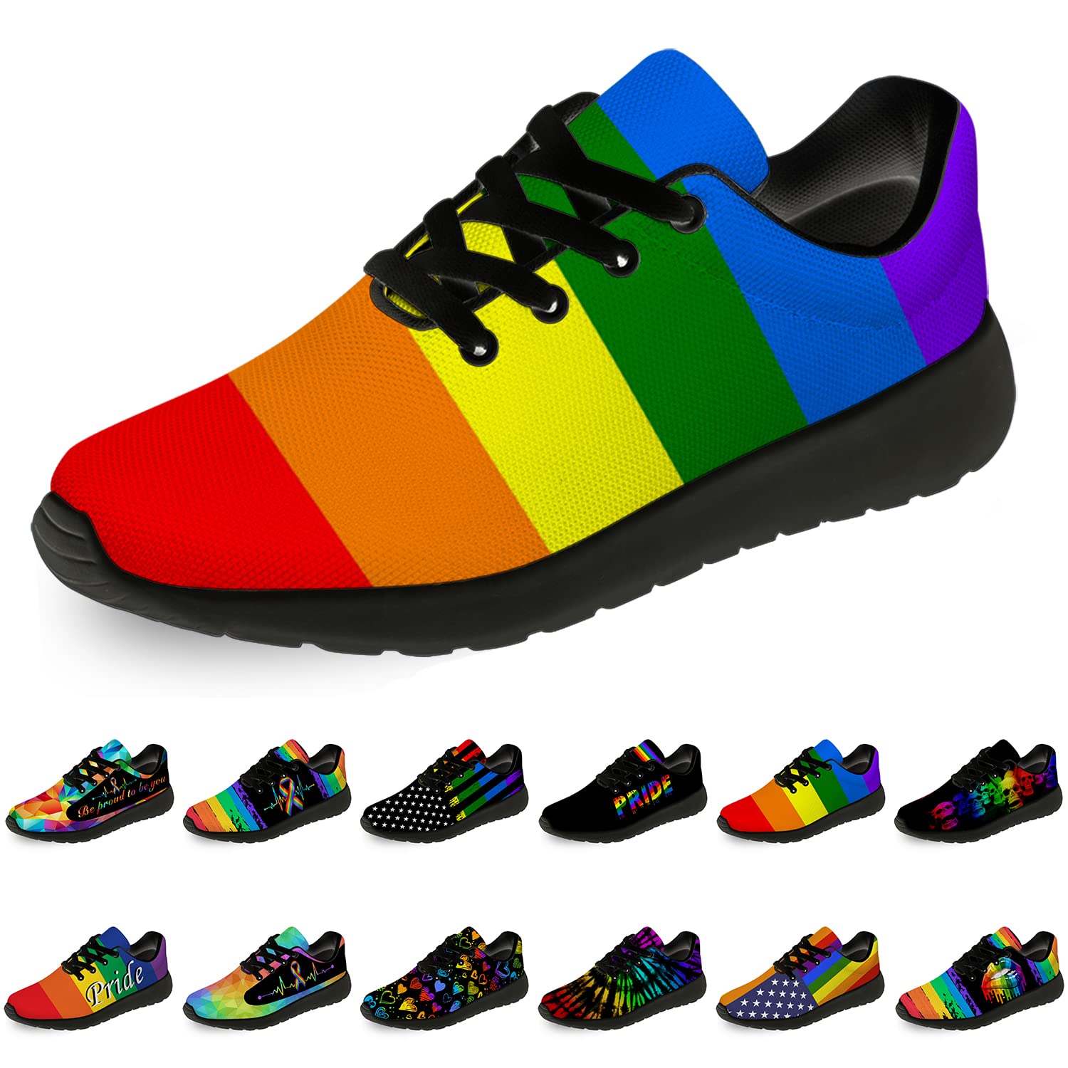 **LGBTQ Pride Running Shoes for Women & Men - Comfortable Walking & Tennis Sneakers with Rainbow Flag Design - Size 8.5 Men/10 Women - Black - Perfect for Pride Parades, Gym Workouts & Casual Wear**