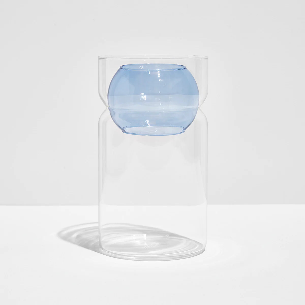 Clear and Blue Balance Vase - Modern Decorative Glass Vase for Home, Office, Wedding & Event Centerpieces