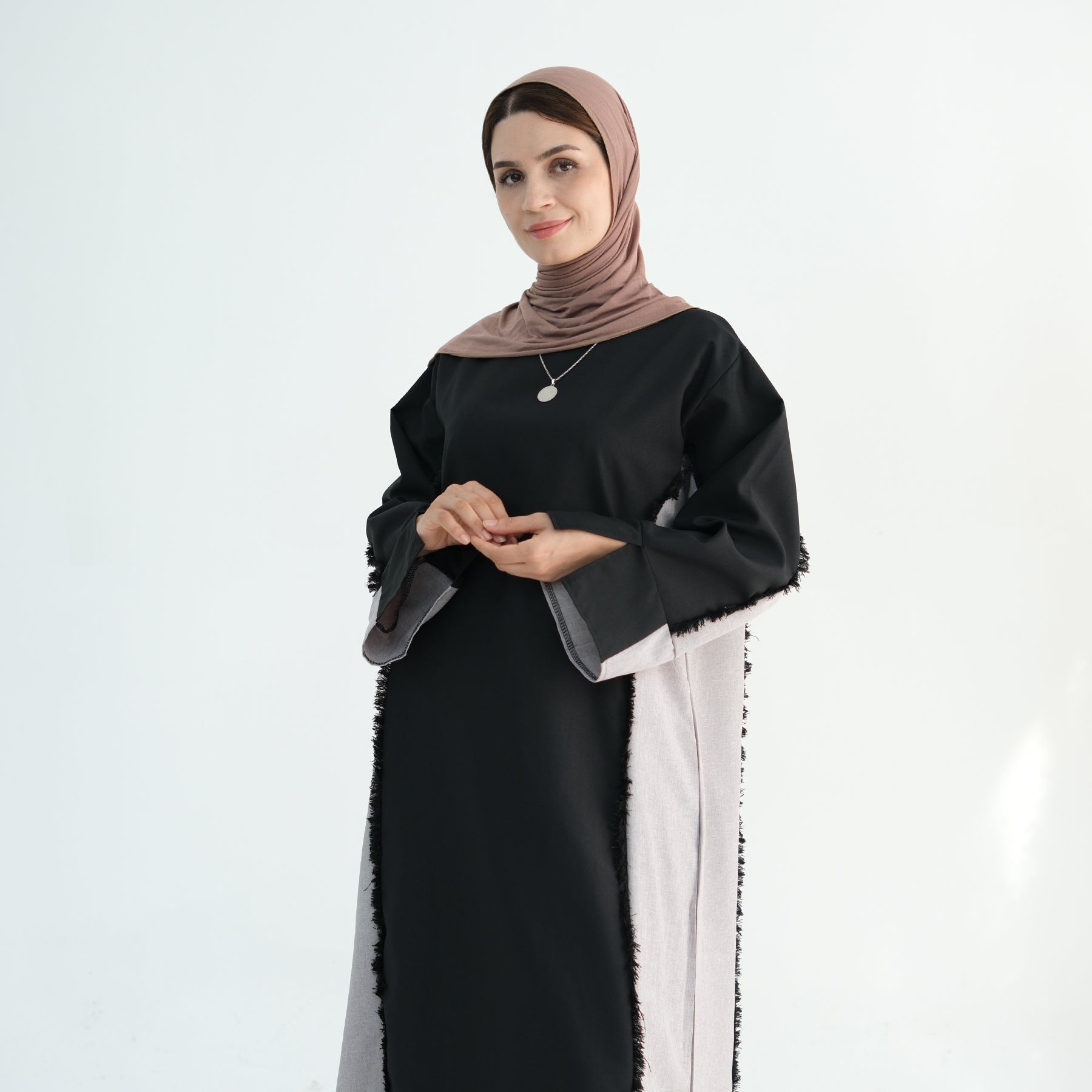 Blair Fringe Abaya Dress - Elegant Black Muslim Abaya with Decorative Fringe | Perfect for Prayer, Mosque, and Special Occasions