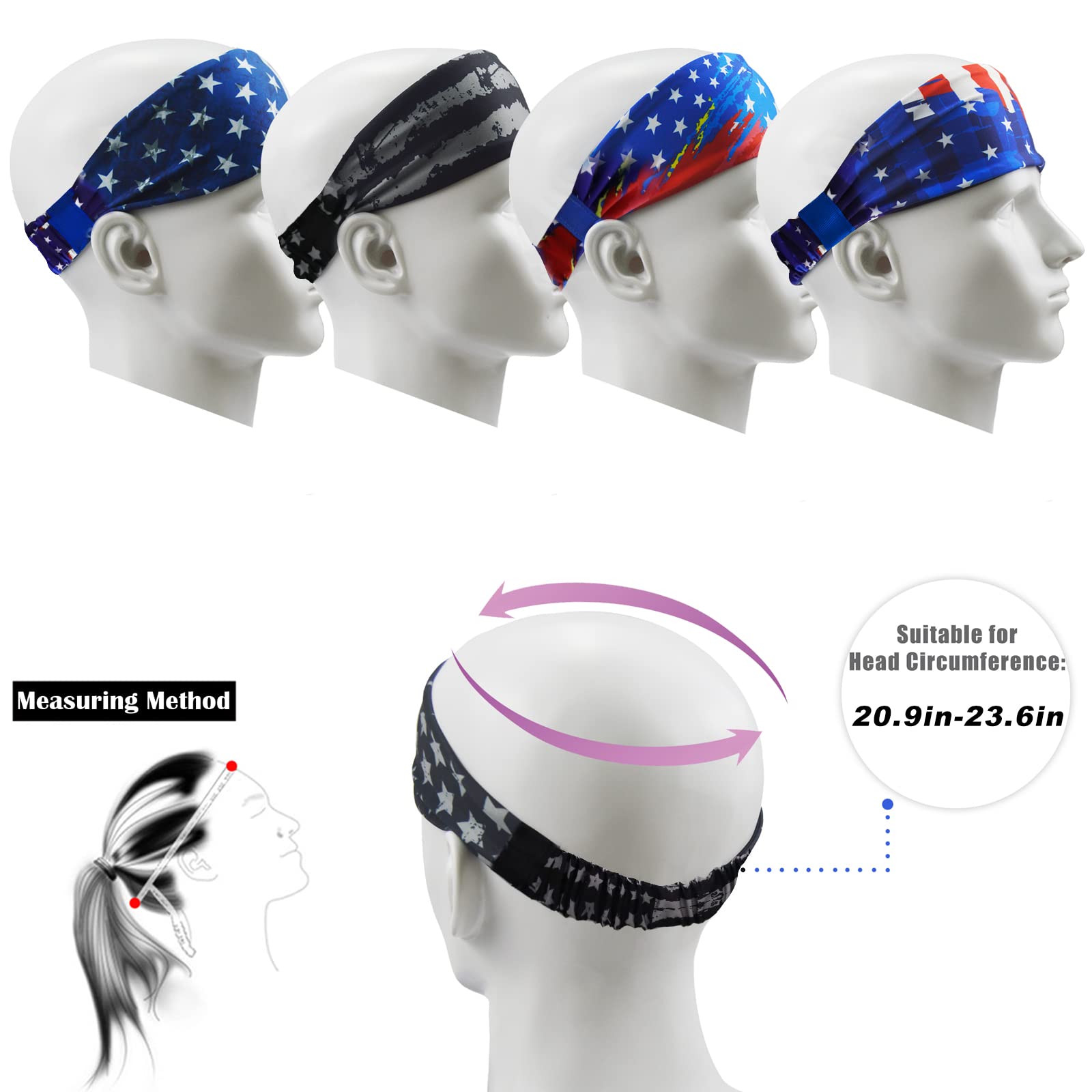 Non-Slip Breathable Headbands for Men & Women - 4 Pack Sweat Bands for Sports, Workout, Yoga, Gym, Running & Jogging | Durable & Comfortable for Outdoor Exercise & Fitness Activities