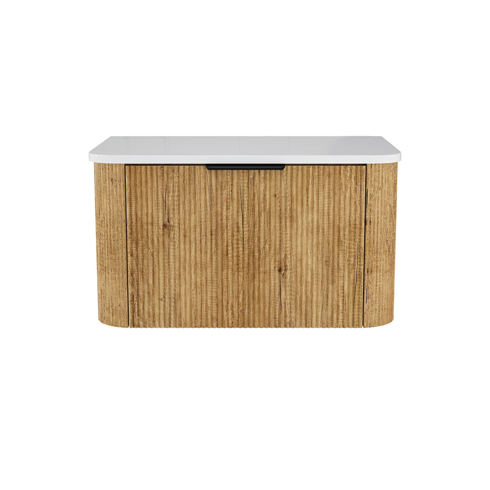 Fienza 75US C Minka Curved Scandi Oak 750 Wall Hung Cabinet - Modern Scandinavian Style Bathroom Storage for Small Spaces