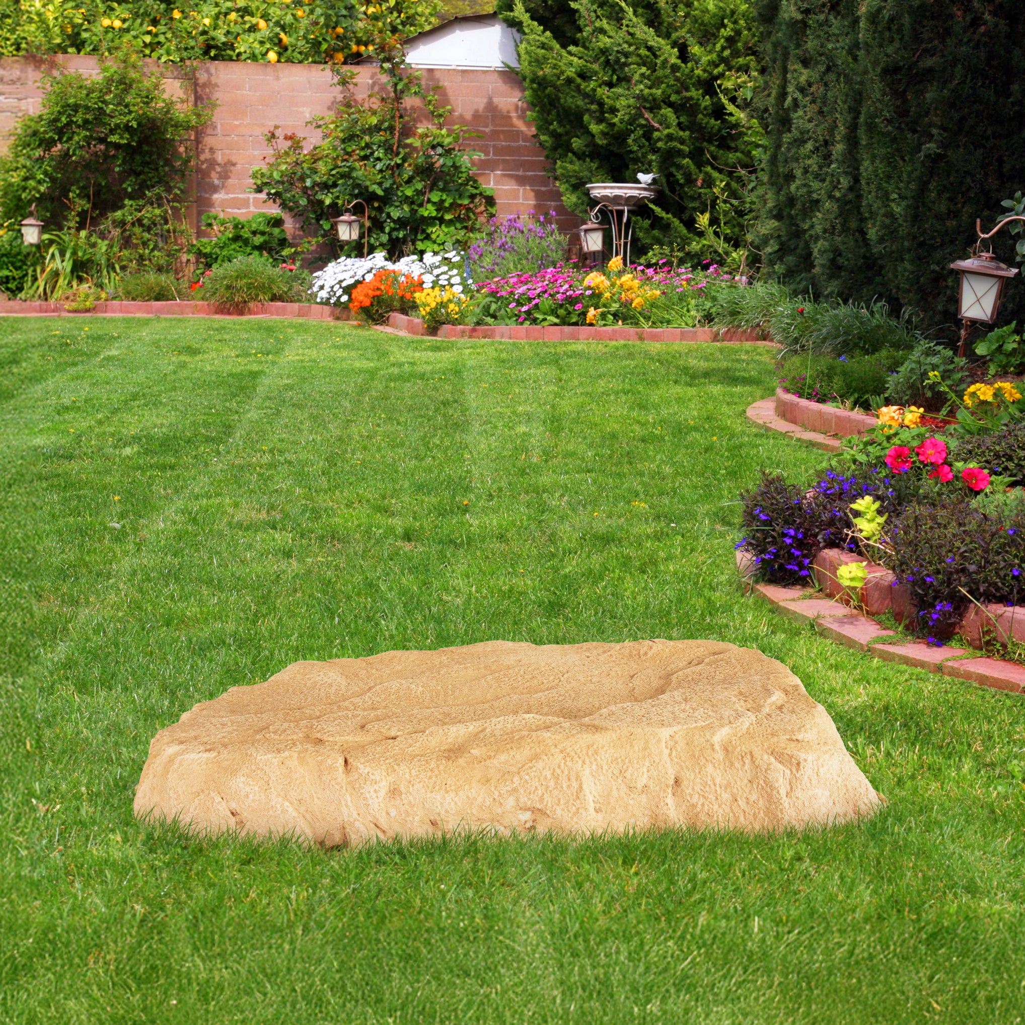 Sunnydaze Flat Artificial Landscape Rock Cover with Stakes - Durable Outdoor Decorative Rock Mat for Garden, Yard & Pool Areas - Perfect for Landscaping, Hiding Wires & Enhancing Aesthetics